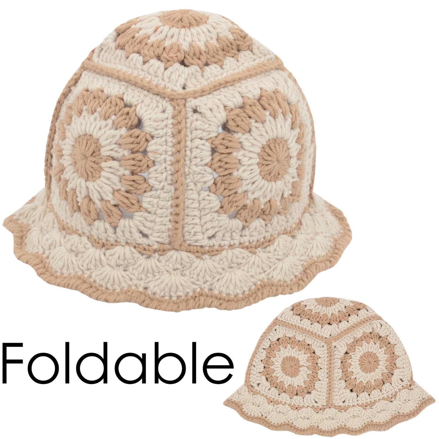 Anna-Kaci Women's Crochet Bucket Hat Retro Sunburst Pattern Knit Handmade Foldable Floppy Beach Hat