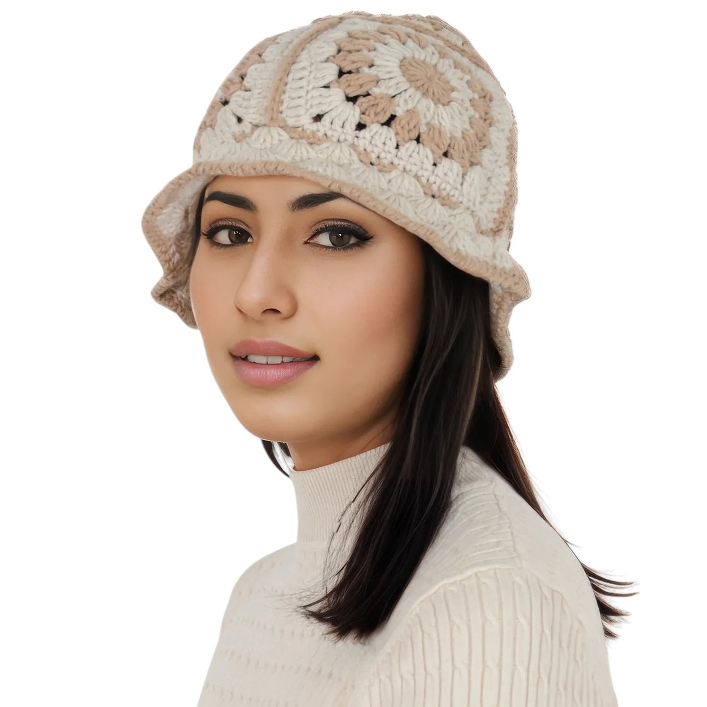 Anna-Kaci Women's Crochet Bucket Hat Retro Sunburst Pattern Knit Handmade Foldable Floppy Beach Hat