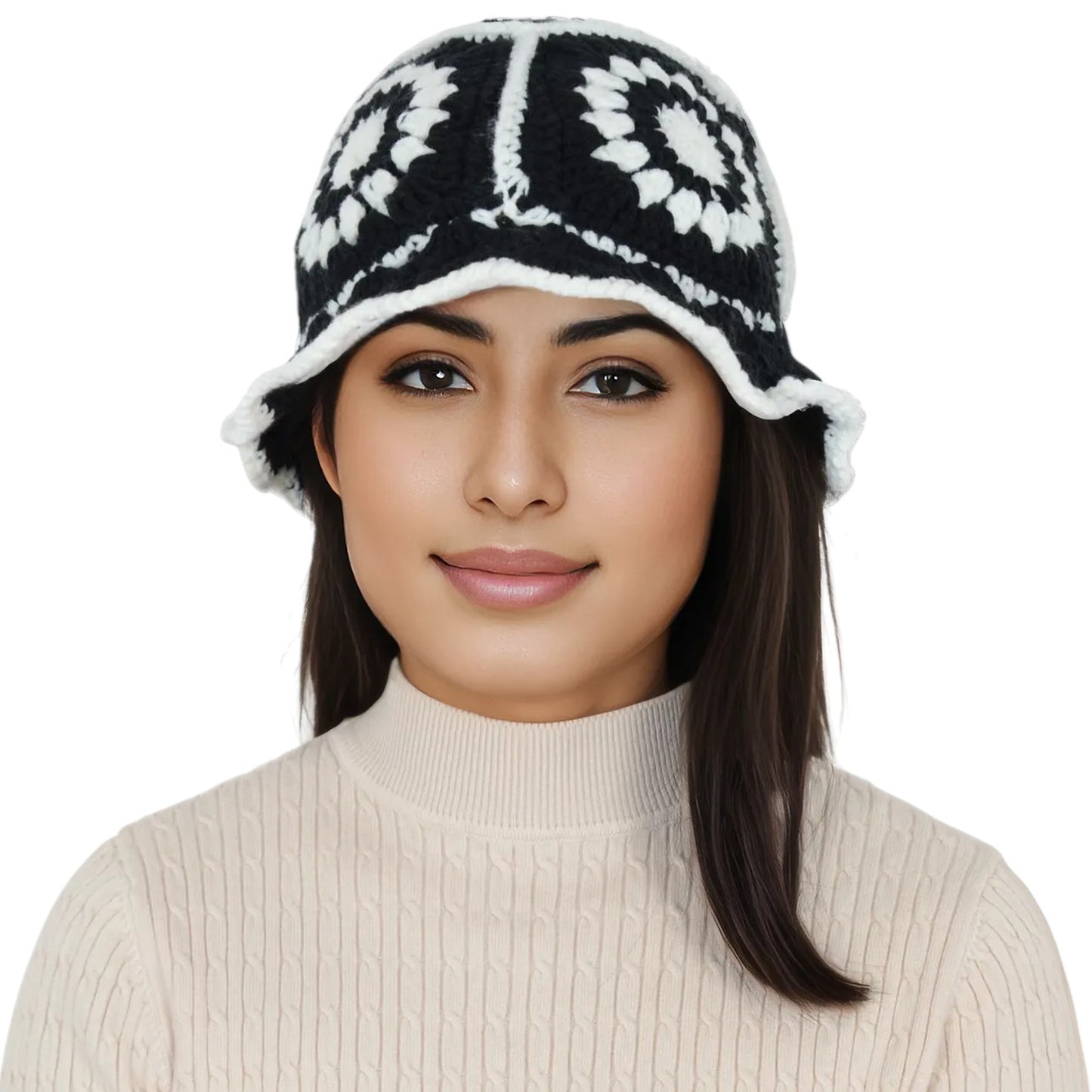 Anna-Kaci Women's Crochet Bucket Hat Retro Sunburst Pattern Knit Handmade Foldable Floppy Beach Hat