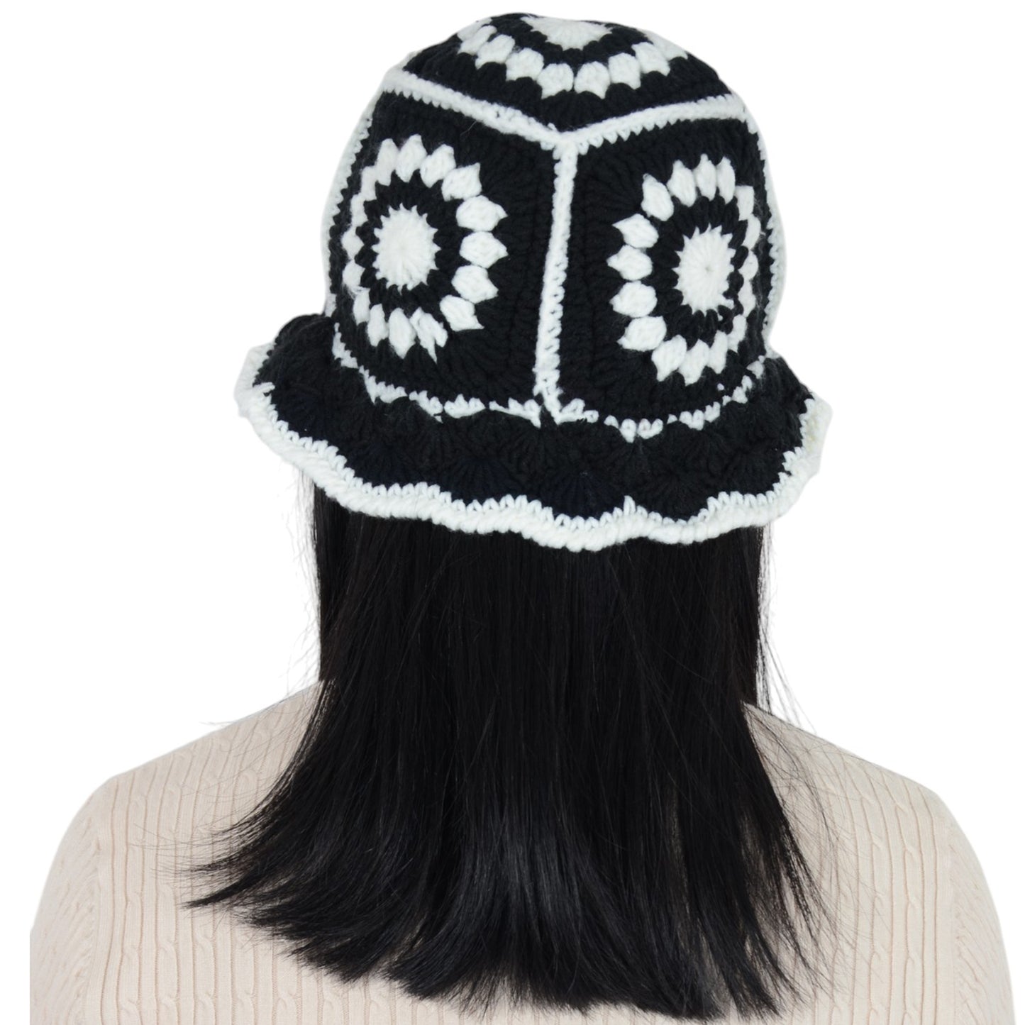 Anna-Kaci Women's Crochet Bucket Hat Retro Sunburst Pattern Knit Handmade Foldable Floppy Beach Hat