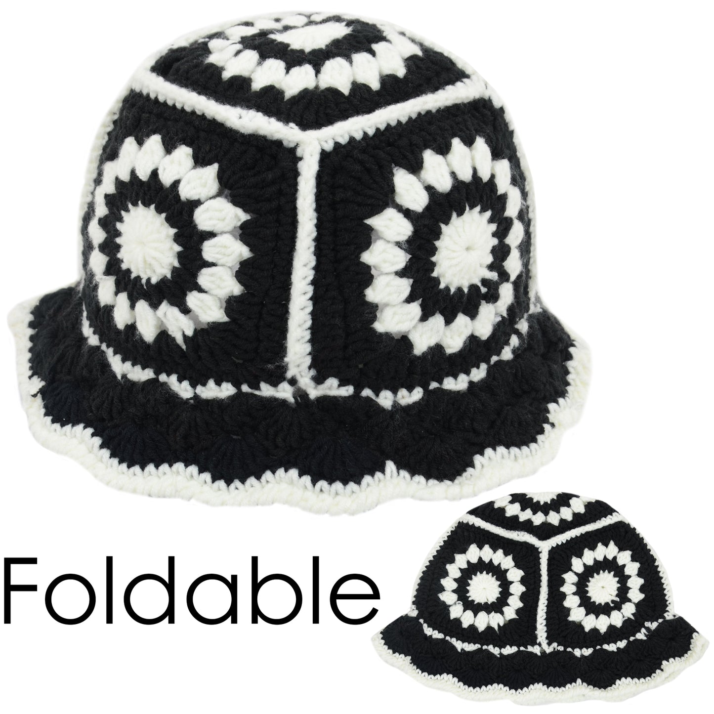 Anna-Kaci Women's Crochet Bucket Hat Retro Sunburst Pattern Knit Handmade Foldable Floppy Beach Hat