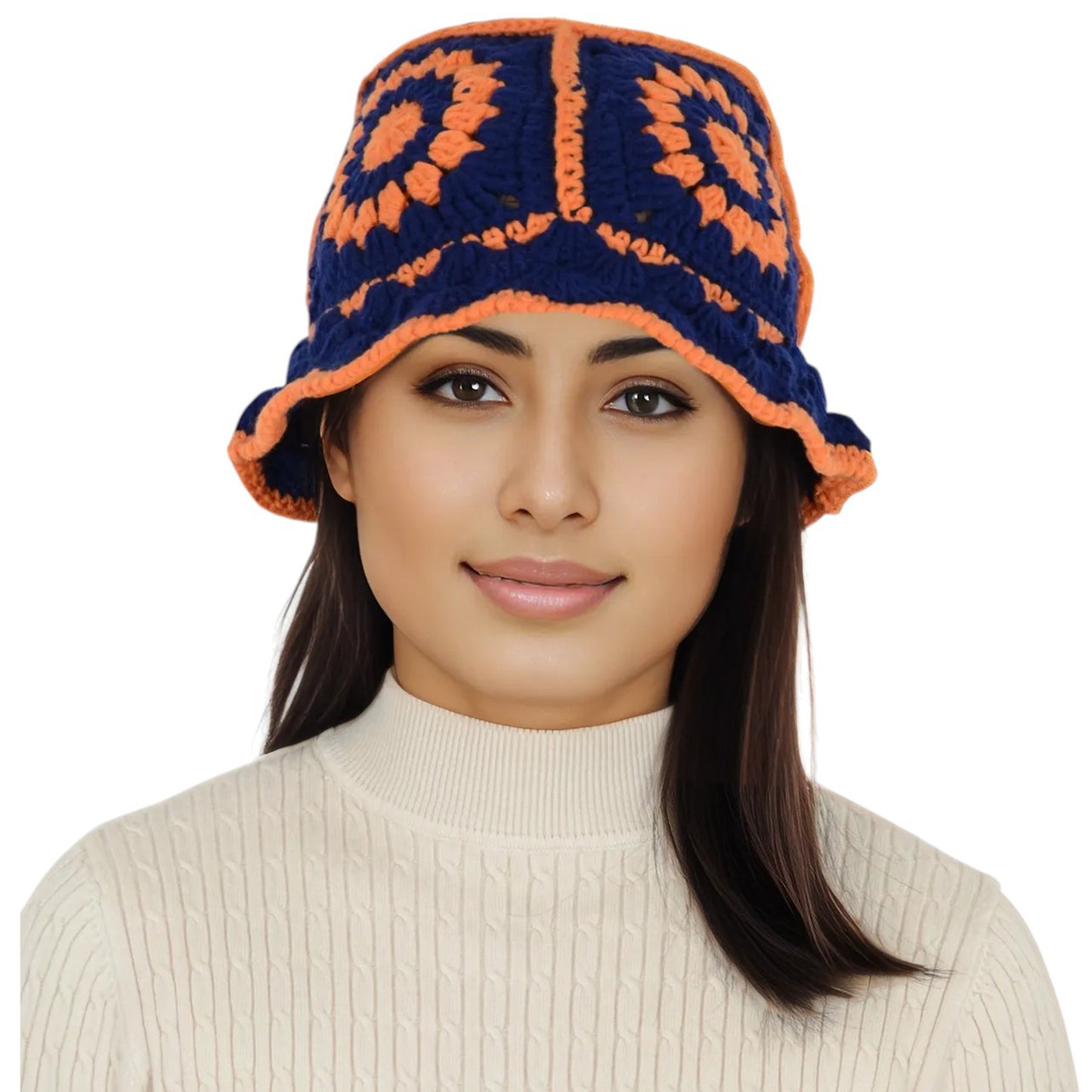 Anna-Kaci Women's Crochet Bucket Hat Retro Sunburst Pattern Knit Handmade Foldable Floppy Beach Hat