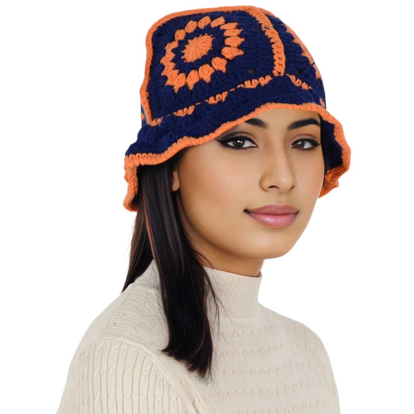 Anna-Kaci Women's Crochet Bucket Hat Retro Sunburst Pattern Knit Handmade Foldable Floppy Beach Hat