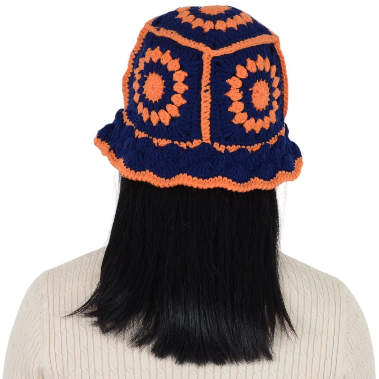 Anna-Kaci Women's Crochet Bucket Hat Retro Sunburst Pattern Knit Handmade Foldable Floppy Beach Hat