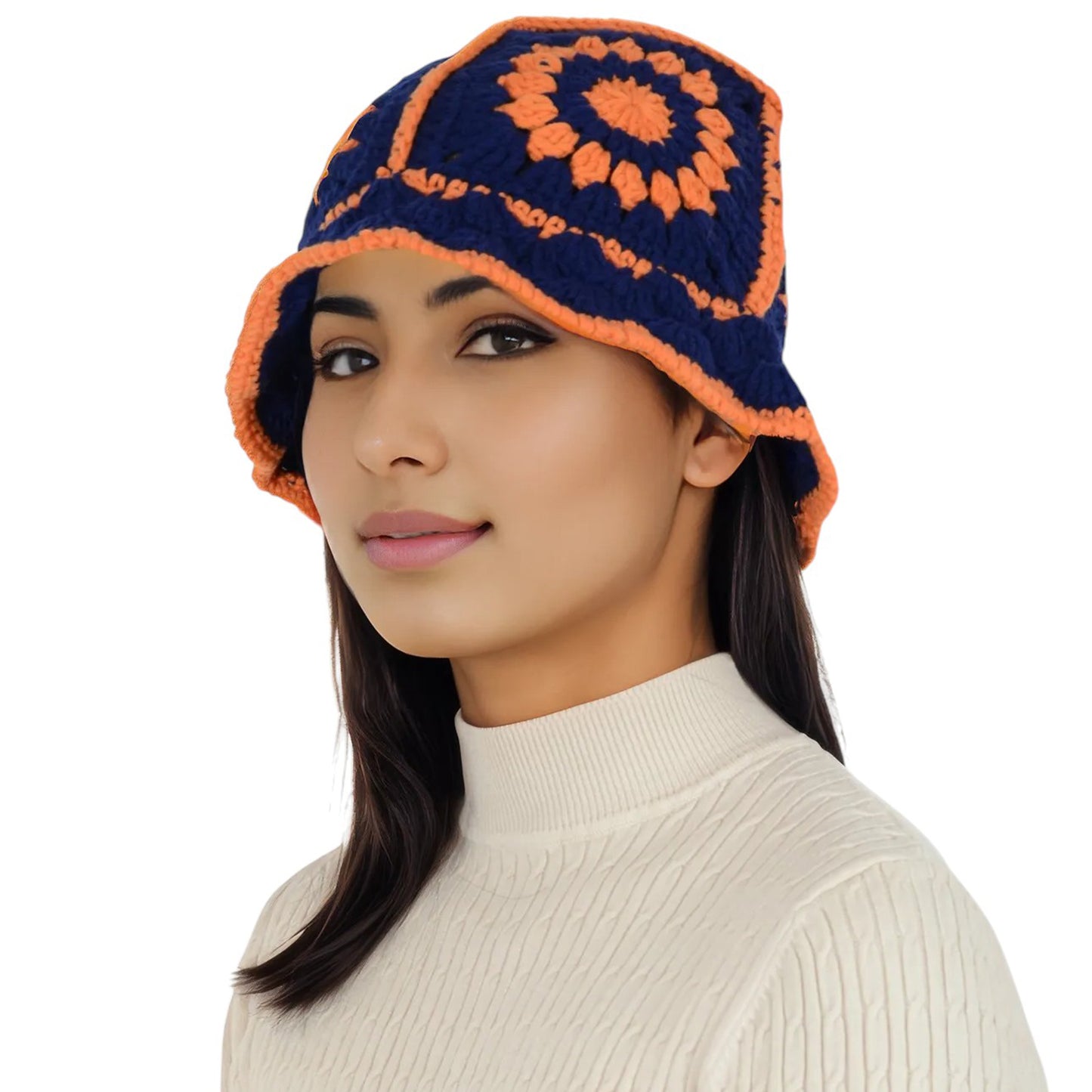 Anna-Kaci Women's Crochet Bucket Hat Retro Sunburst Pattern Knit Handmade Foldable Floppy Beach Hat