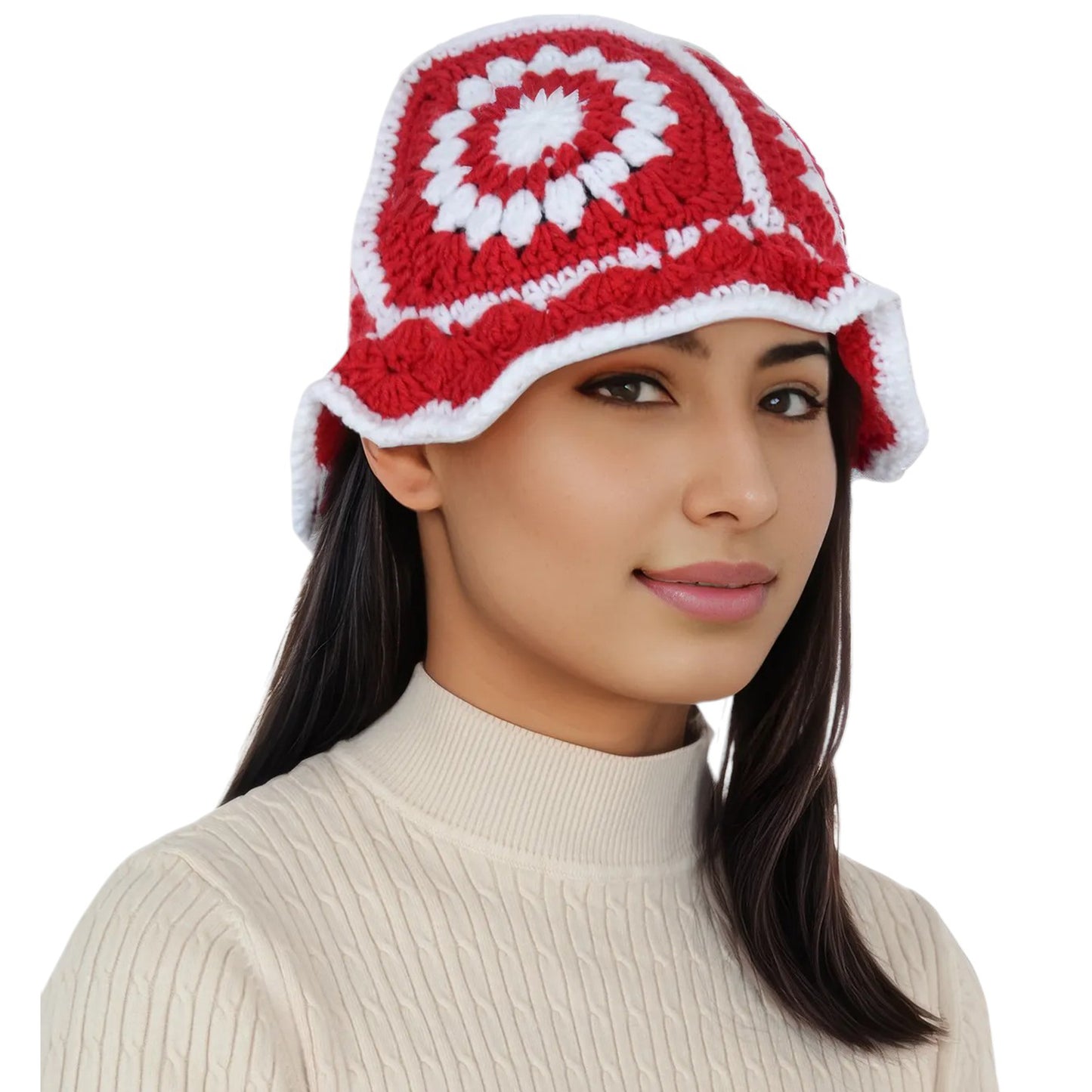 Anna-Kaci Women's Crochet Bucket Hat Retro Sunburst Pattern Knit Handmade Foldable Floppy Beach Hat