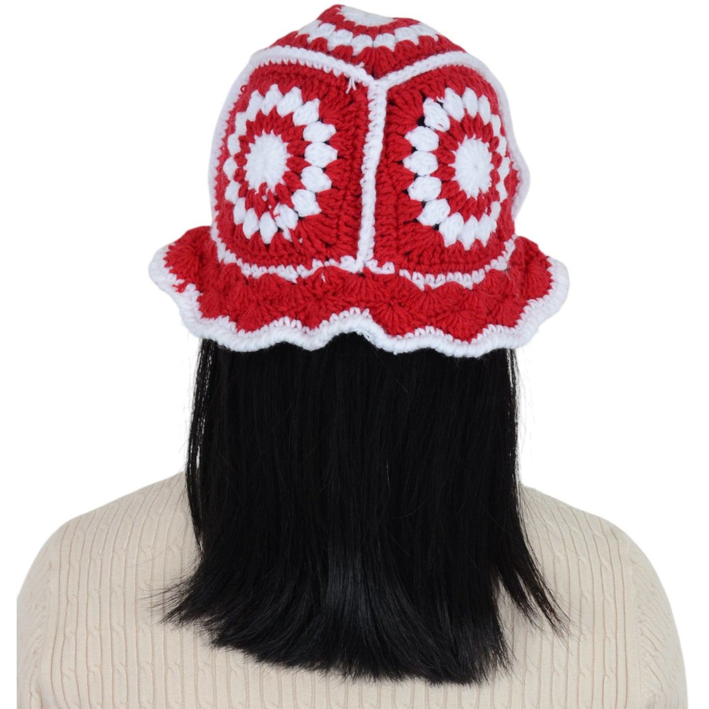 Anna-Kaci Women's Crochet Bucket Hat Retro Sunburst Pattern Knit Handmade Foldable Floppy Beach Hat