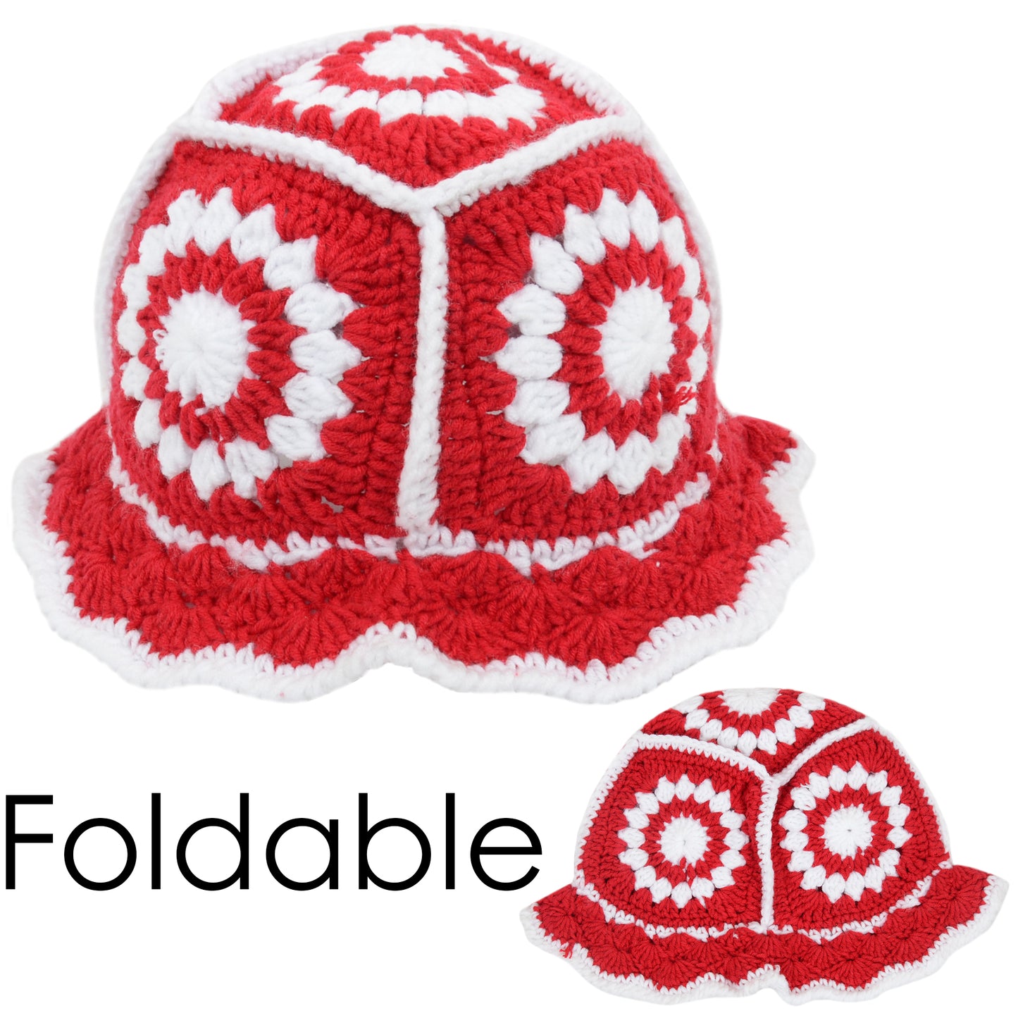 Anna-Kaci Women's Crochet Bucket Hat Retro Sunburst Pattern Knit Handmade Foldable Floppy Beach Hat