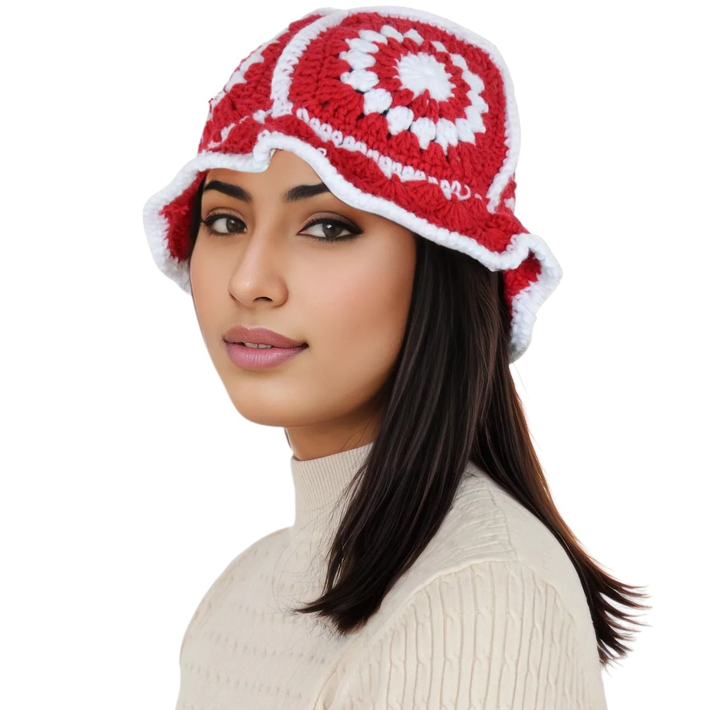 Anna-Kaci Women's Crochet Bucket Hat Retro Sunburst Pattern Knit Handmade Foldable Floppy Beach Hat