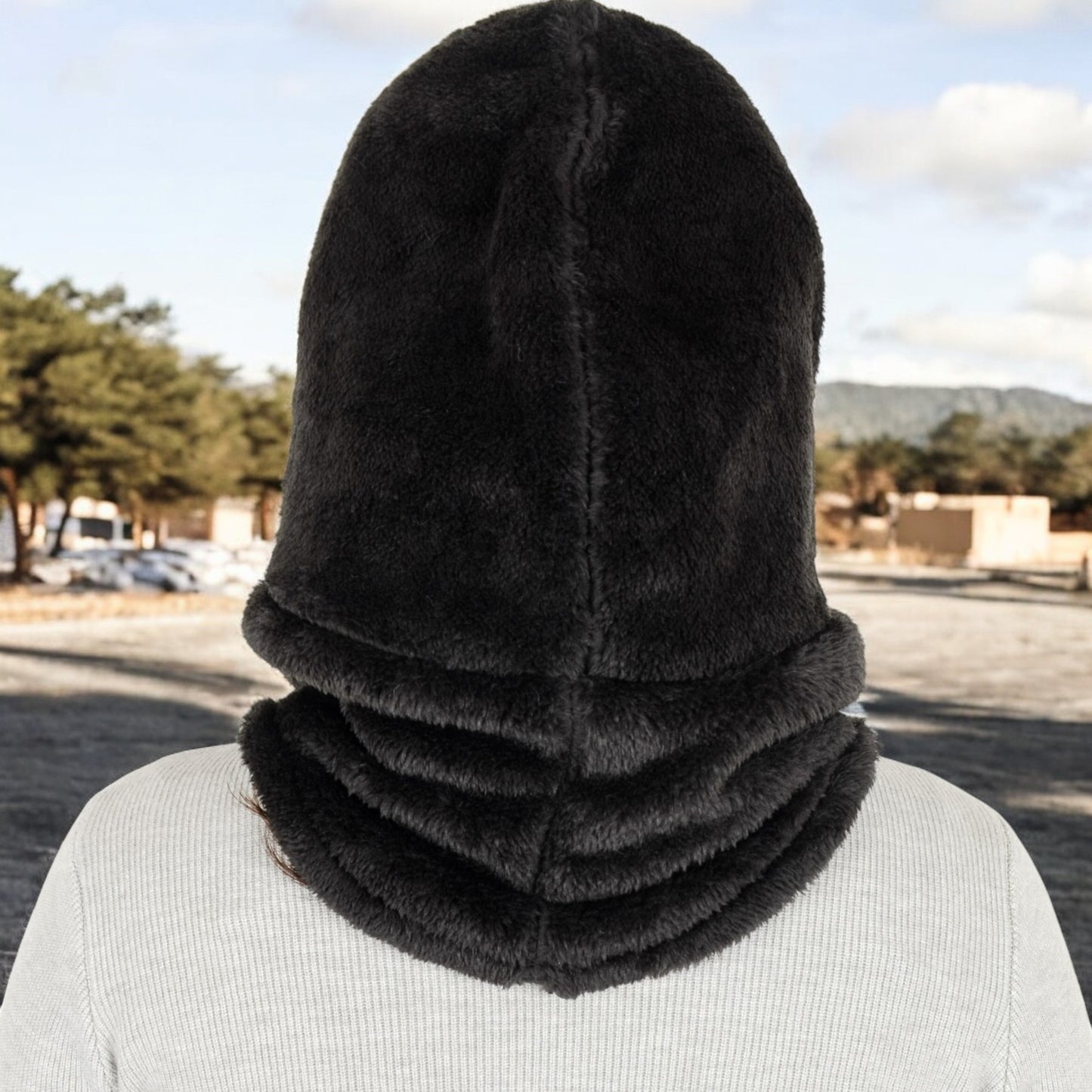 Anna-Kaci Women's Faux Shearling Hooded Scarf with Adjustable Drawstrings and Extended Neck Coverage