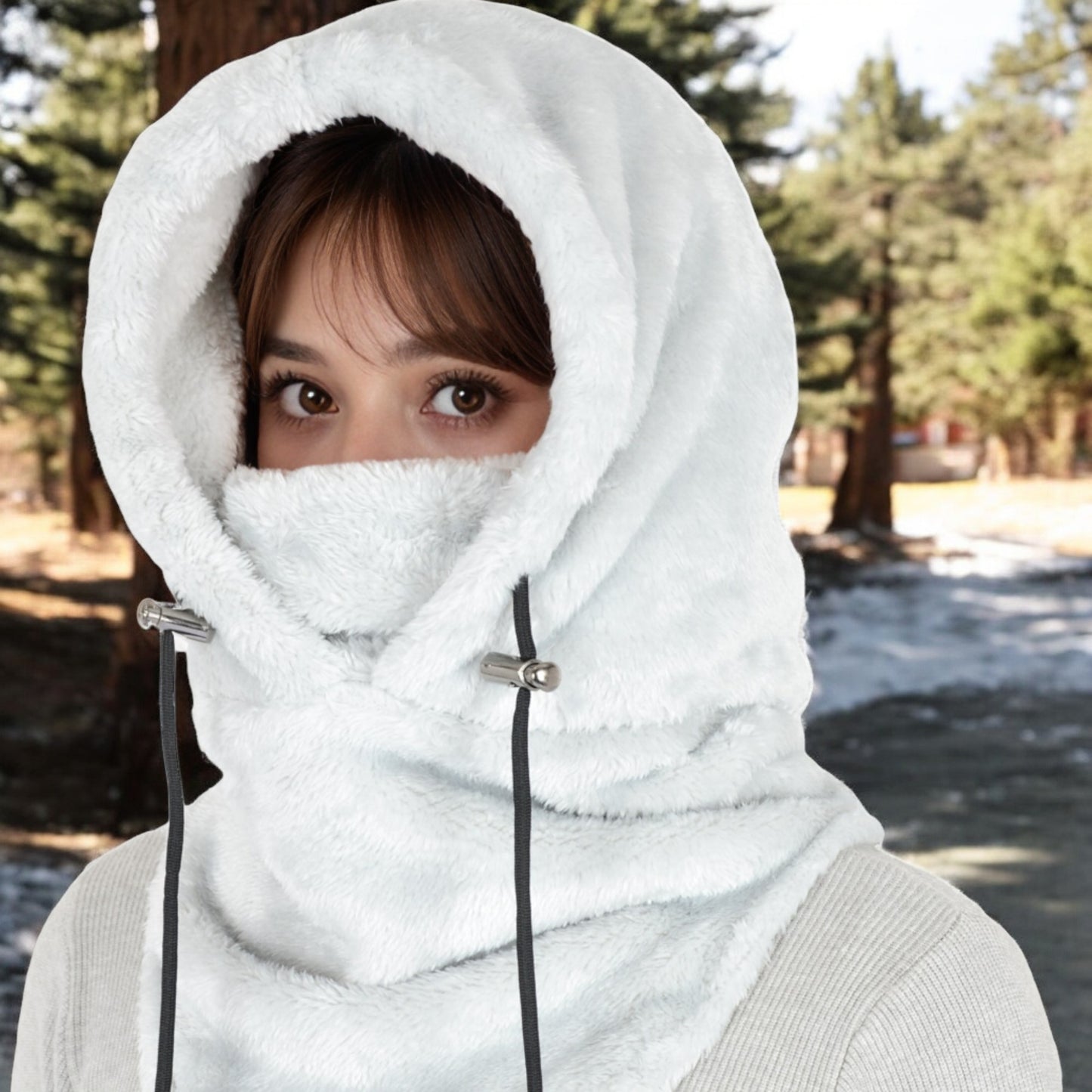 Anna-Kaci Women's Faux Shearling Hooded Scarf with Adjustable Drawstrings and Extended Neck Coverage