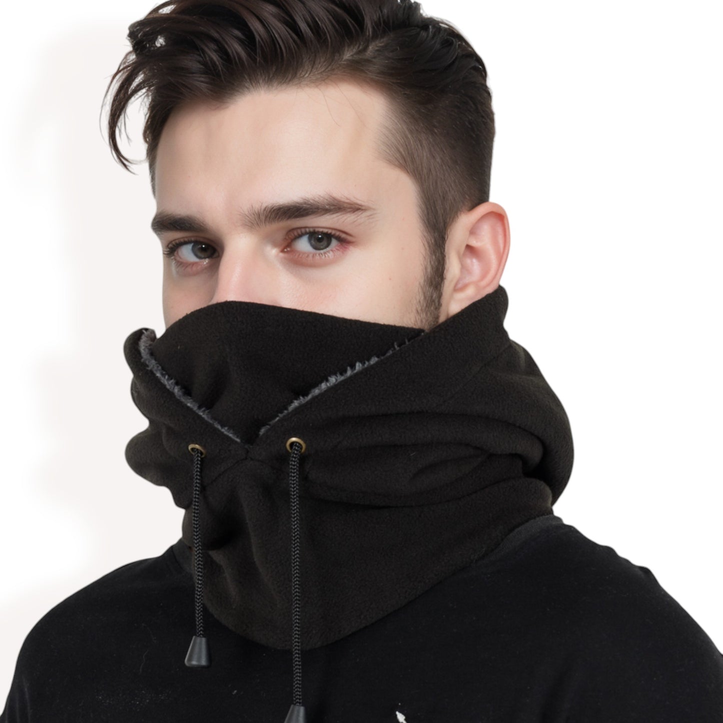 Anna-Kaci Men's Fleece Hooded Neck Warmer with Adjustable Drawstrings and Full Face Coverage for Cold Weather