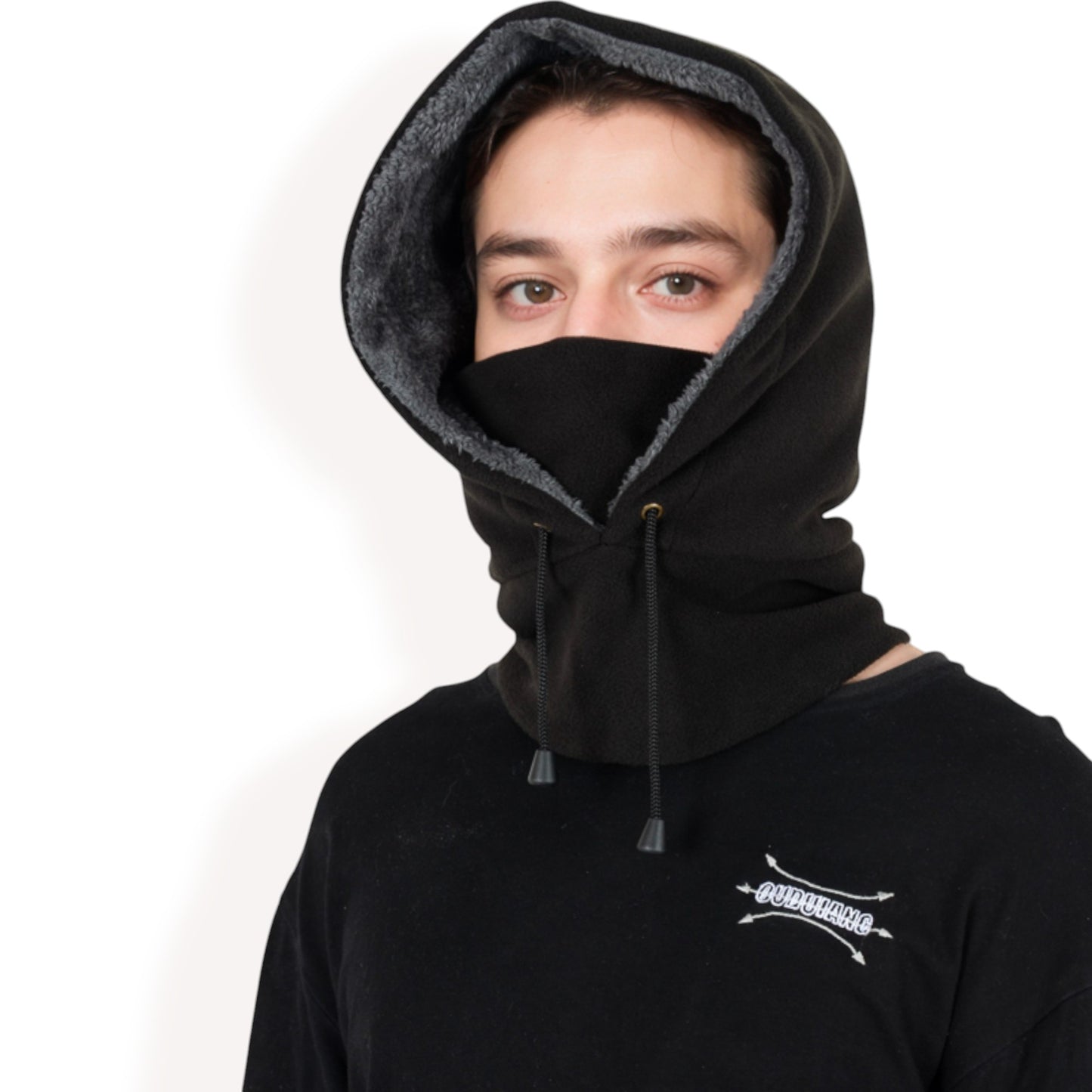 Anna-Kaci Men's Fleece Hooded Neck Warmer with Adjustable Drawstrings and Full Face Coverage for Cold Weather