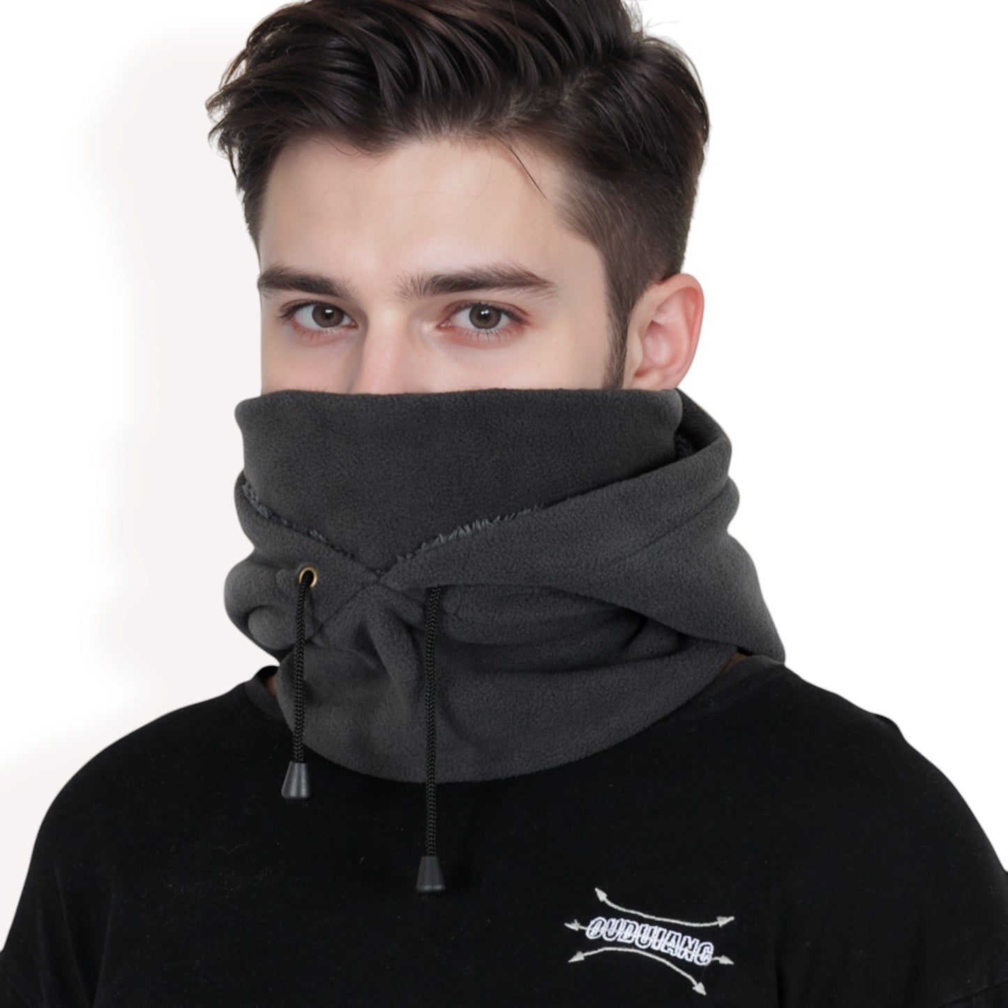 Anna-Kaci Men's Fleece Hooded Neck Warmer with Adjustable Drawstrings and Full Face Coverage for Cold Weather