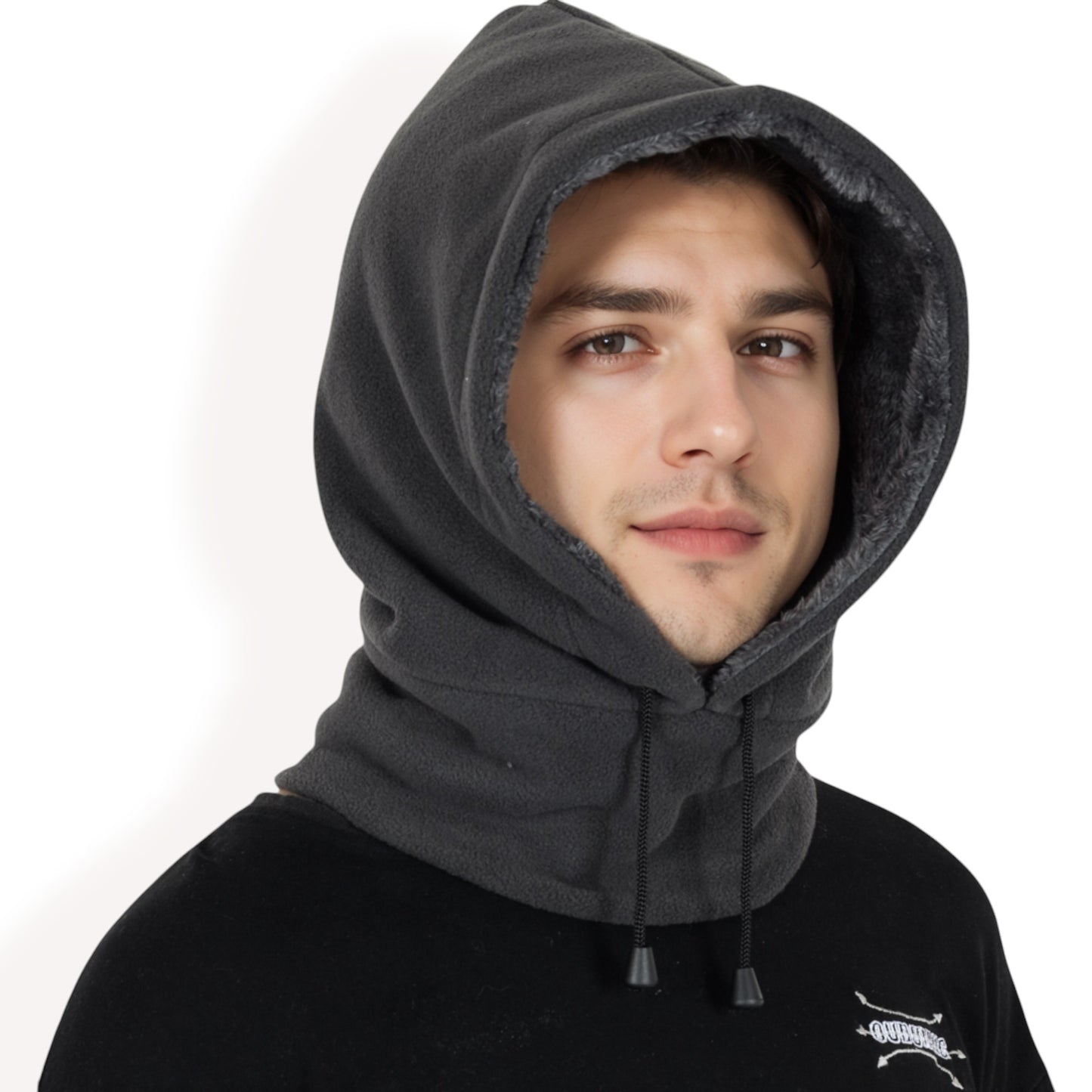 Anna-Kaci Men's Fleece Hooded Neck Warmer with Adjustable Drawstrings and Full Face Coverage for Cold Weather