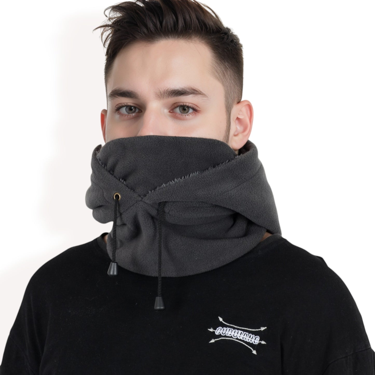 Anna-Kaci Men's Fleece Hooded Neck Warmer with Adjustable Drawstrings and Full Face Coverage for Cold Weather