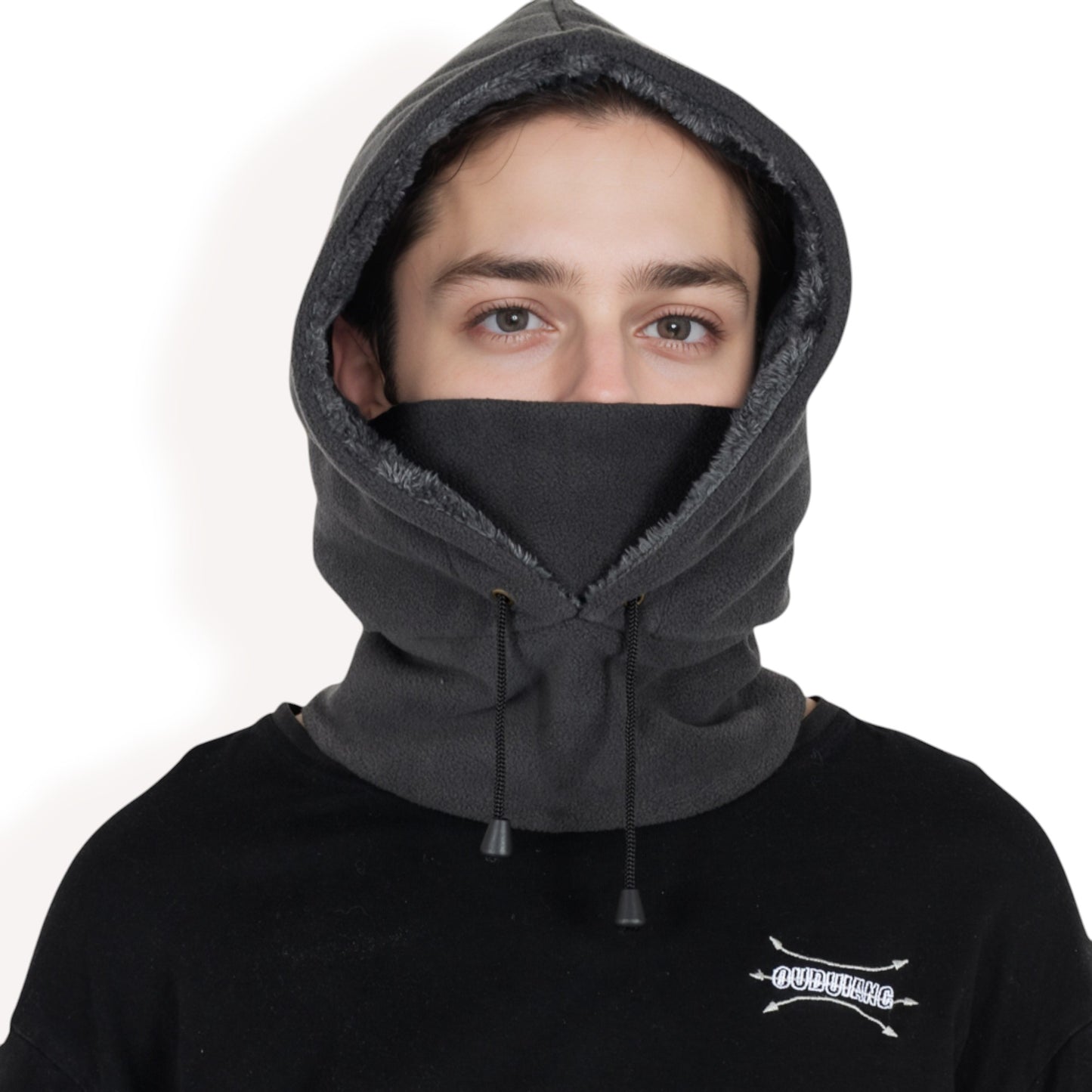 Anna-Kaci Men's Fleece Hooded Neck Warmer with Adjustable Drawstrings and Full Face Coverage for Cold Weather