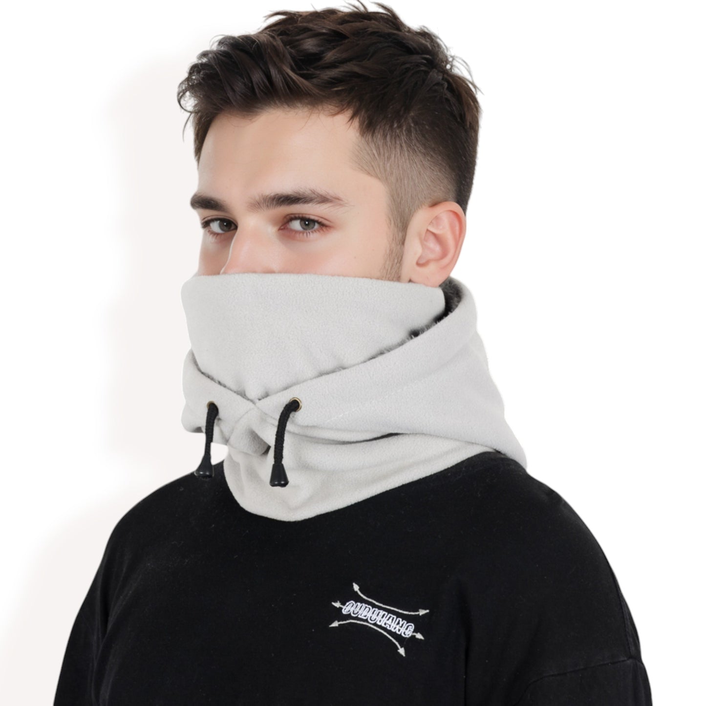 Anna-Kaci Men's Fleece Hooded Neck Warmer with Adjustable Drawstrings and Full Face Coverage for Cold Weather