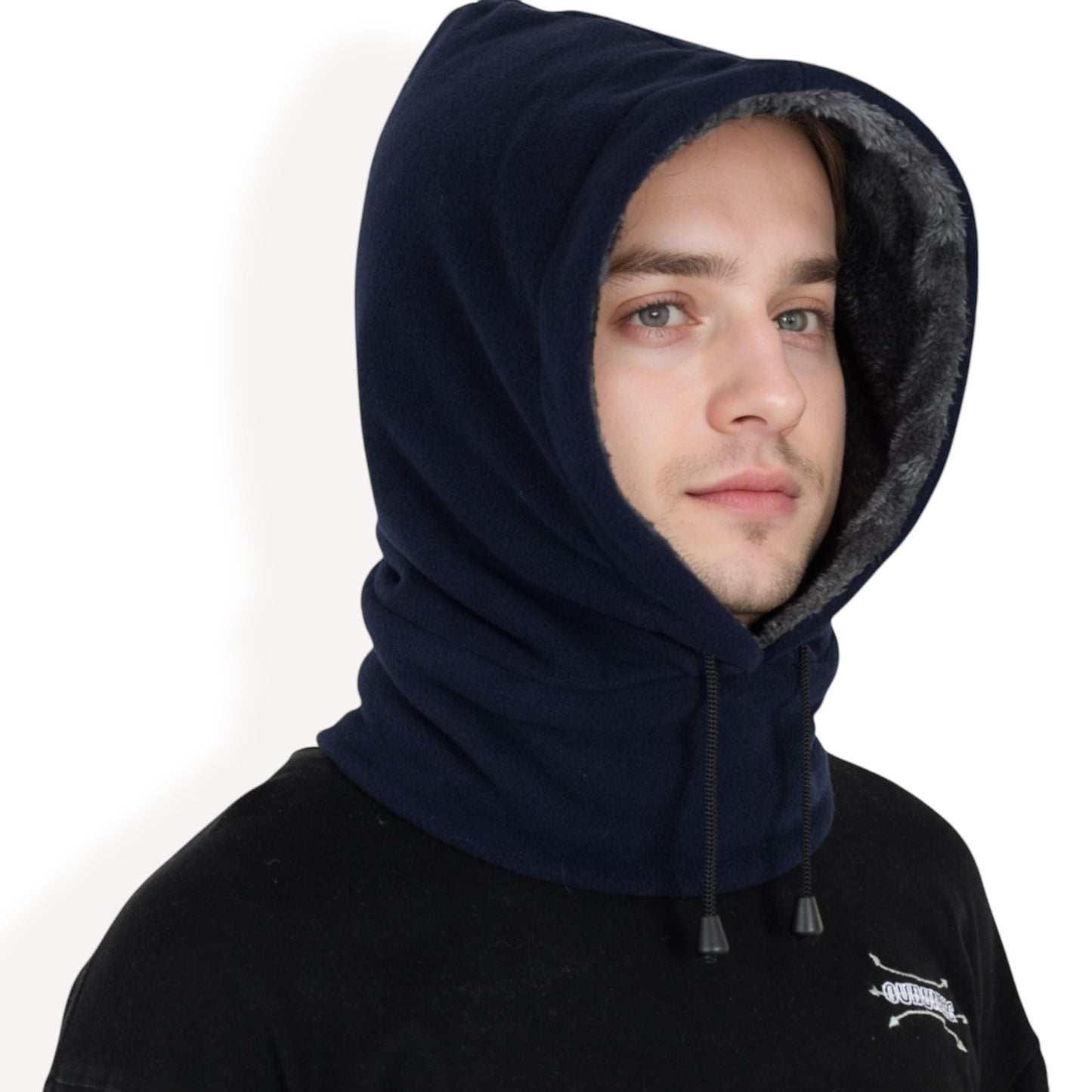 Anna-Kaci Men's Fleece Hooded Neck Warmer with Adjustable Drawstrings and Full Face Coverage for Cold Weather