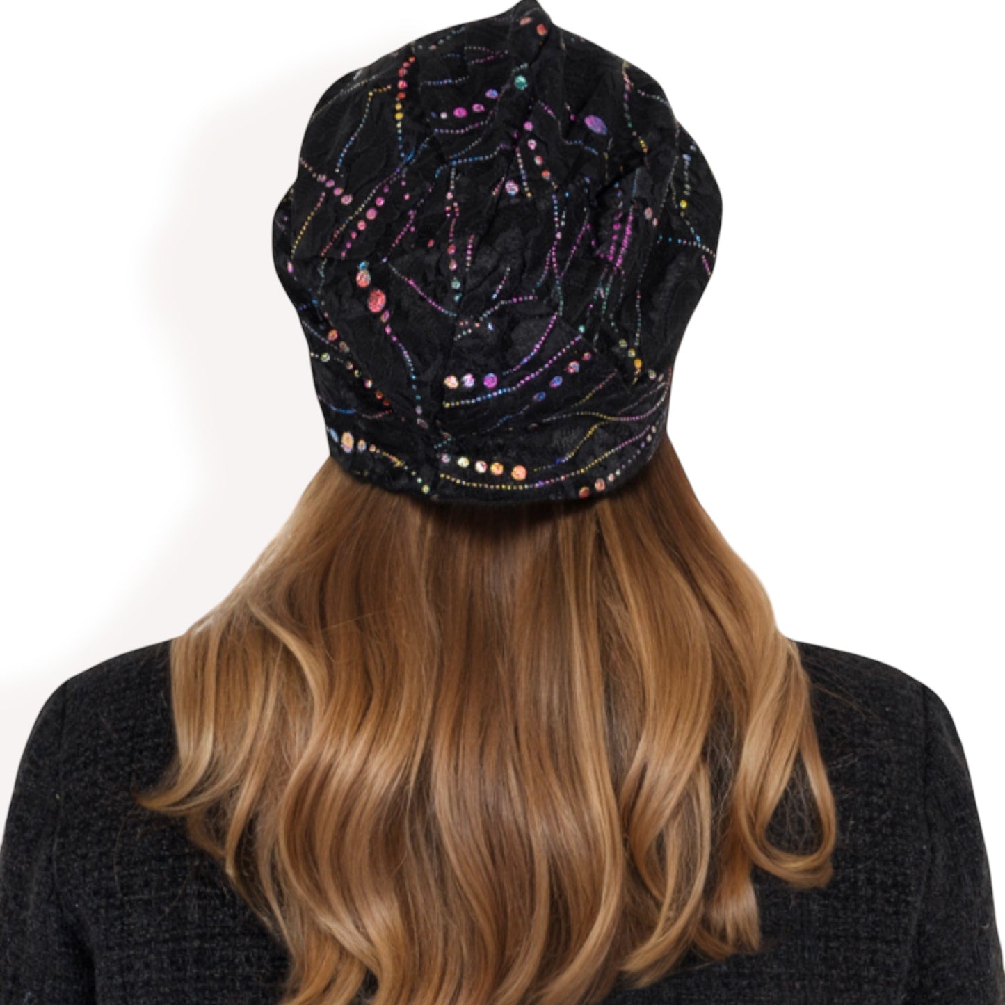 Anna-Kaci Women's Lace Slouchy Beanie with Floral Pattern and Sparkling Rhinestone Details