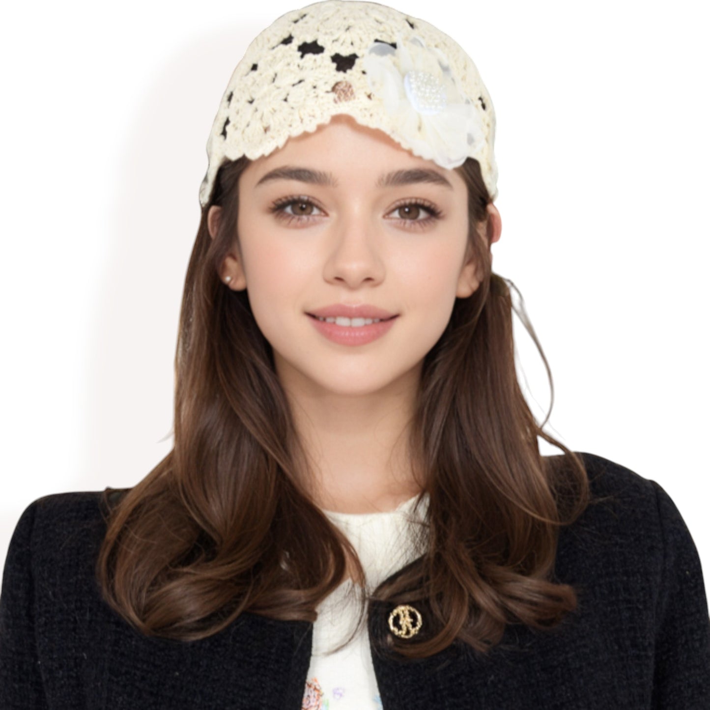 Anna-Kaci Women's Handmade Crochet Lace Cap with Floral Appliques and Elegant Vintage-Inspired Design