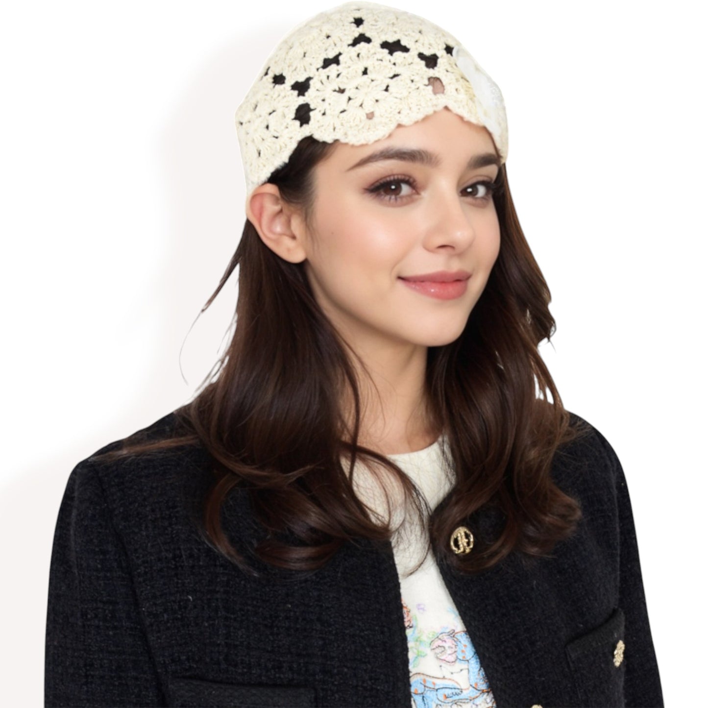 Anna-Kaci Women's Handmade Crochet Lace Cap with Floral Appliques and Elegant Vintage-Inspired Design