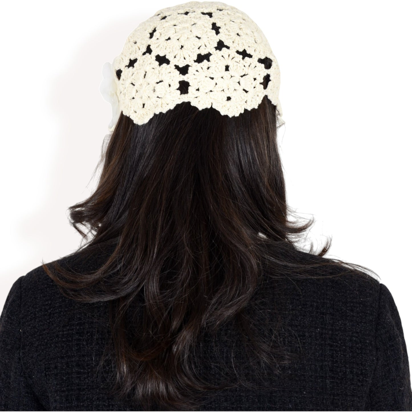 Anna-Kaci Women's Handmade Crochet Lace Cap with Floral Appliques and Elegant Vintage-Inspired Design