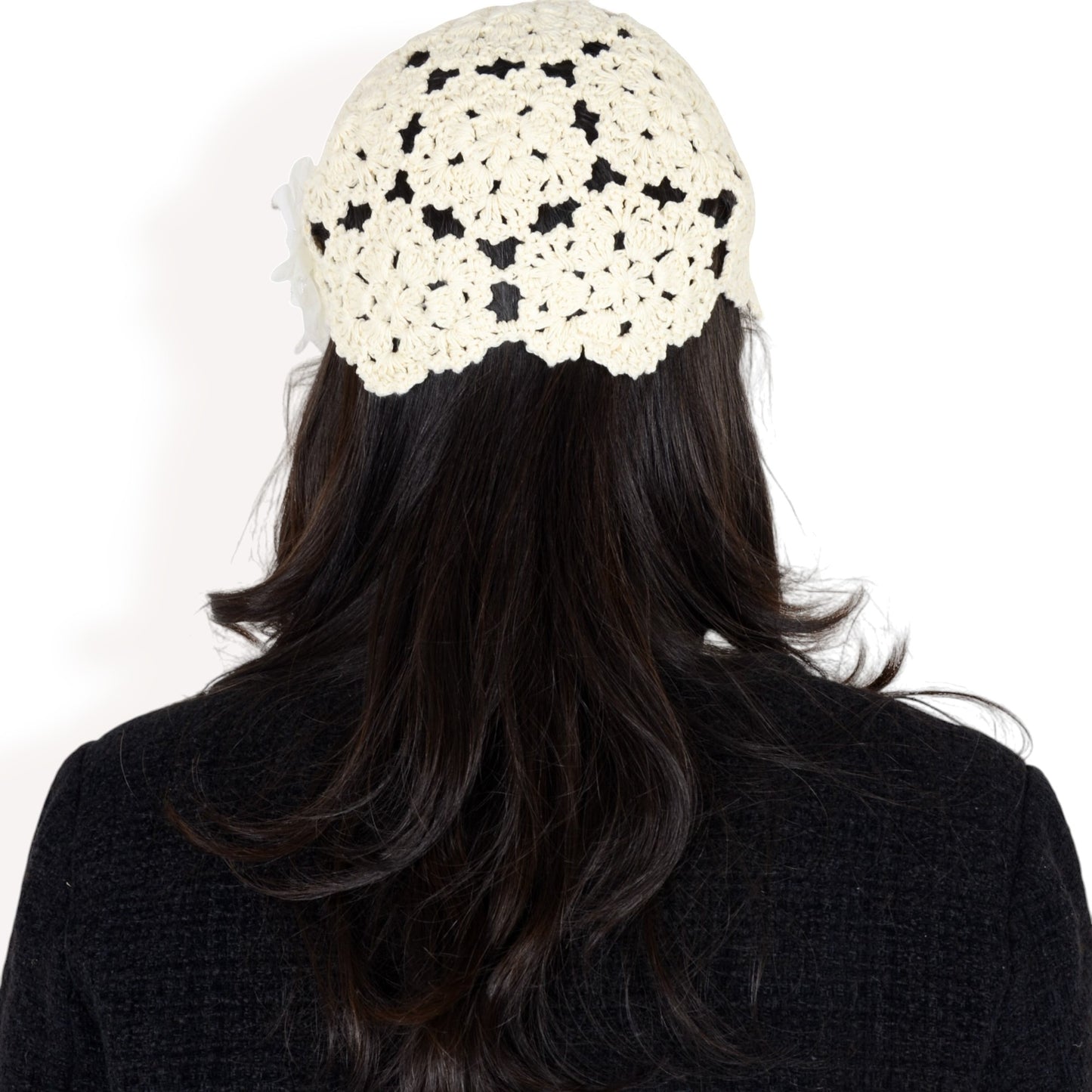 Anna-Kaci Women's Handmade Crochet Lace Cap with Floral Appliques and Elegant Vintage-Inspired Design