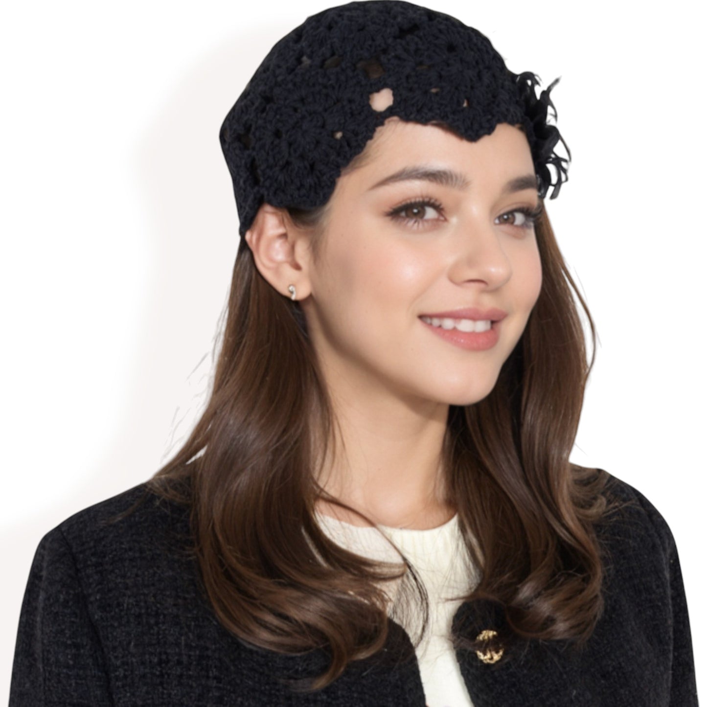 Anna-Kaci Women's Handmade Crochet Lace Cap with Floral Appliques and Elegant Vintage-Inspired Design