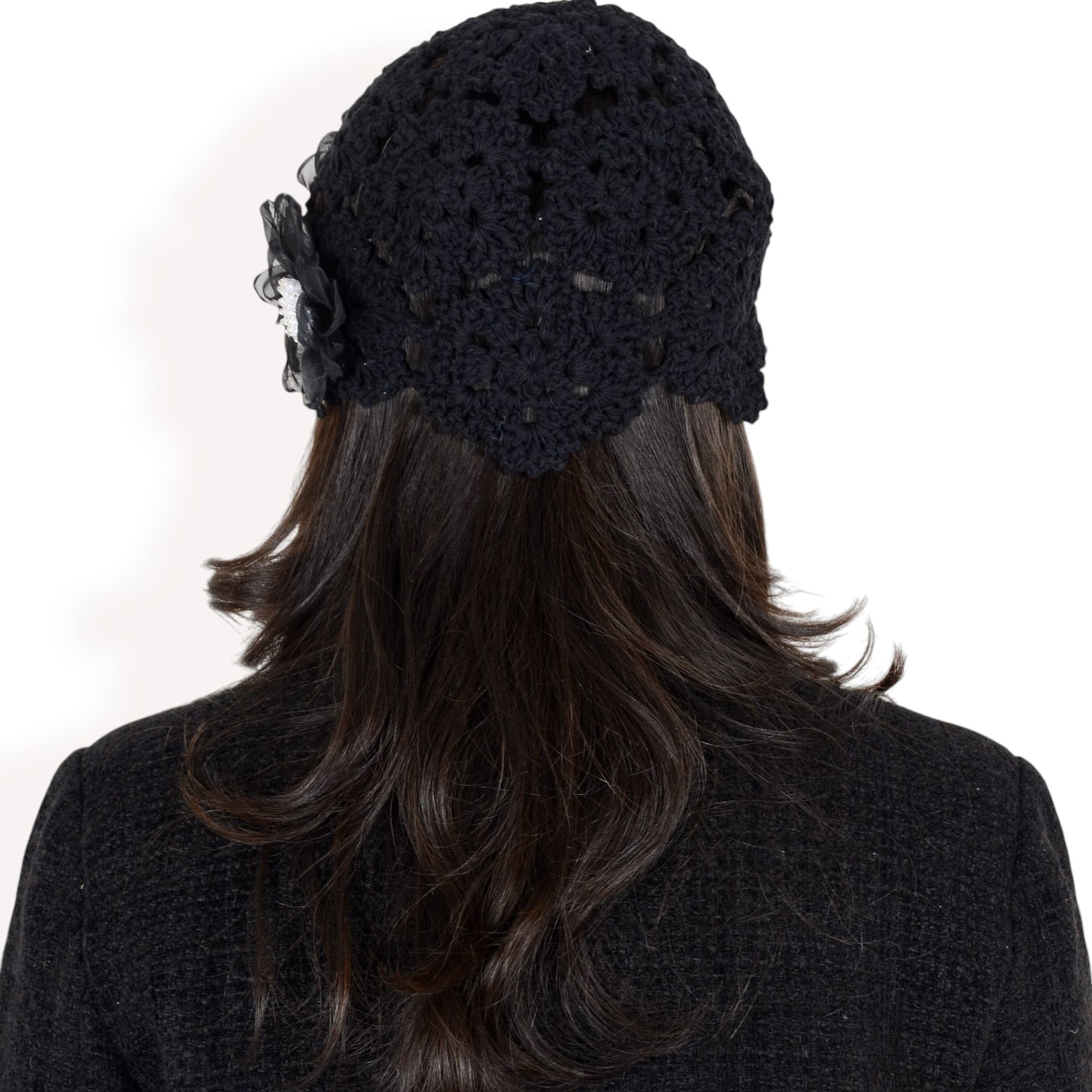 Anna-Kaci Women's Handmade Crochet Lace Cap with Floral Appliques and Elegant Vintage-Inspired Design