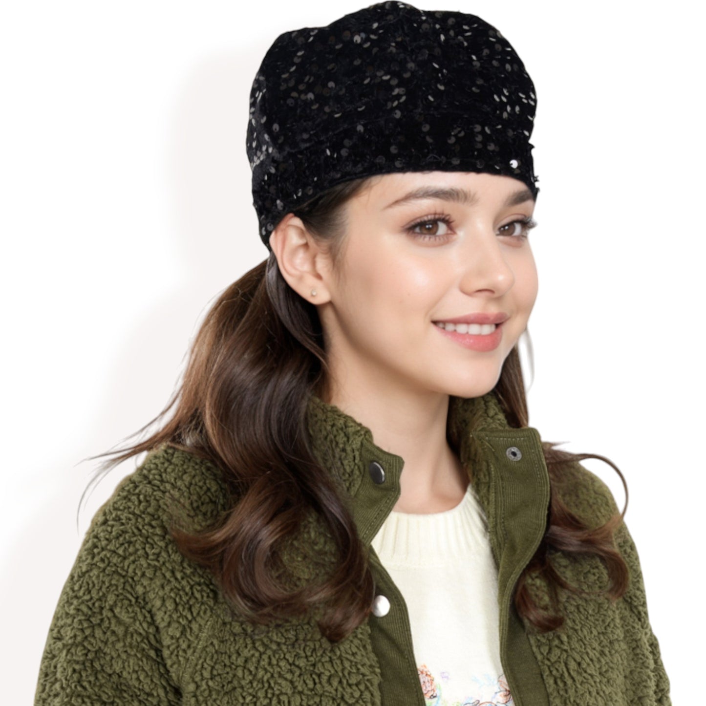 Anna-Kaci Women's Sequin Velvet Beret with Sparkling Embellishments and Comfortable Satin-Lined Interior