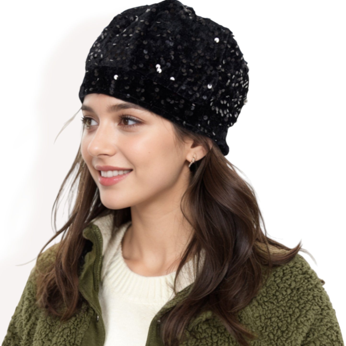 Anna-Kaci Women's Sequin Velvet Beret with Sparkling Embellishments and Comfortable Satin-Lined Interior