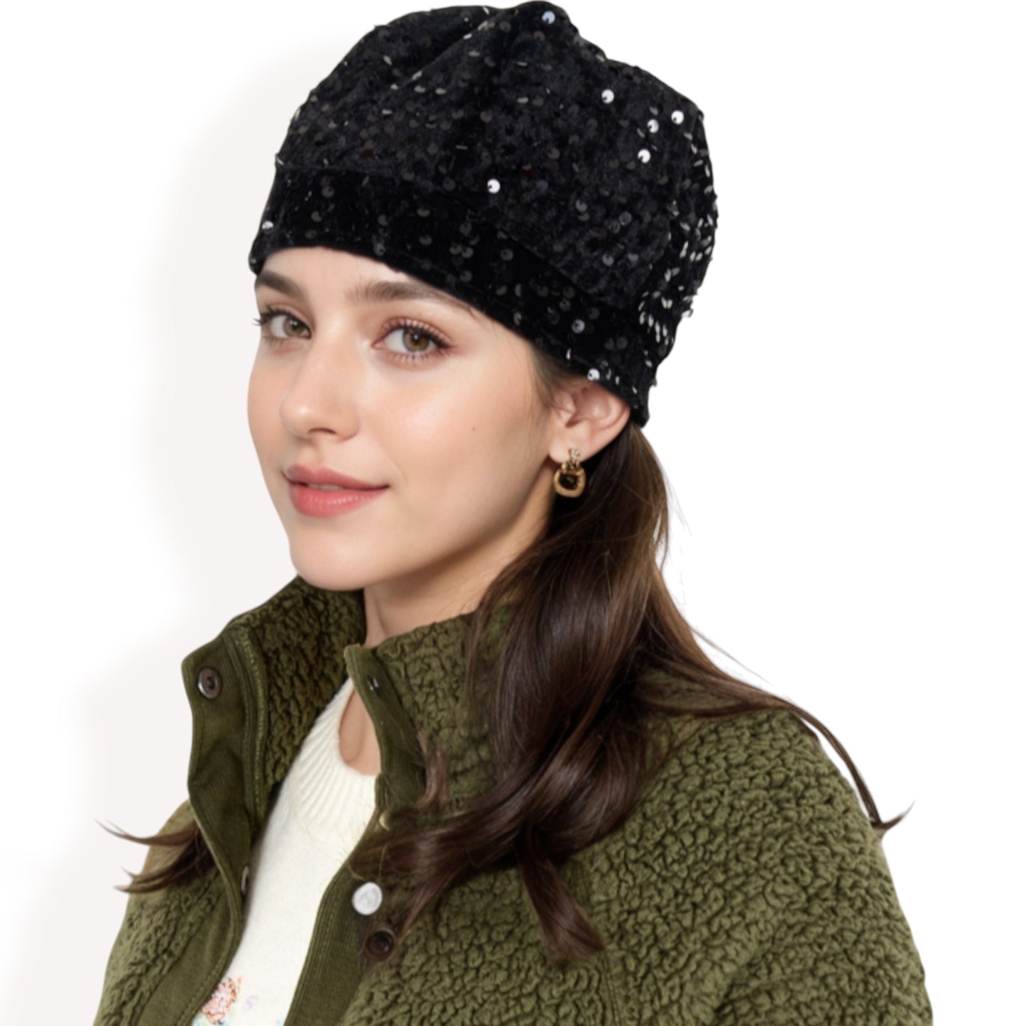 Anna-Kaci Women's Sequin Velvet Beret with Sparkling Embellishments and Comfortable Satin-Lined Interior