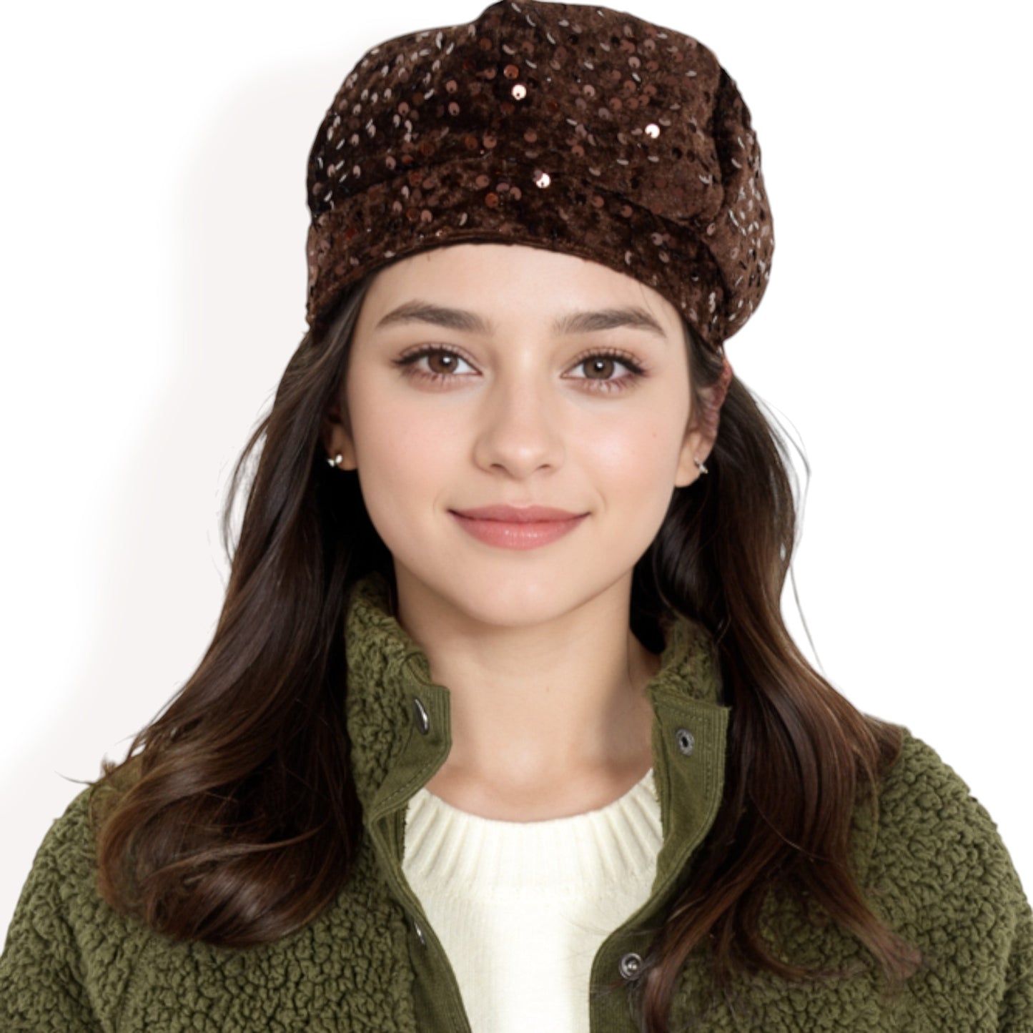 Anna-Kaci Women's Sequin Velvet Beret with Sparkling Embellishments and Comfortable Satin-Lined Interior