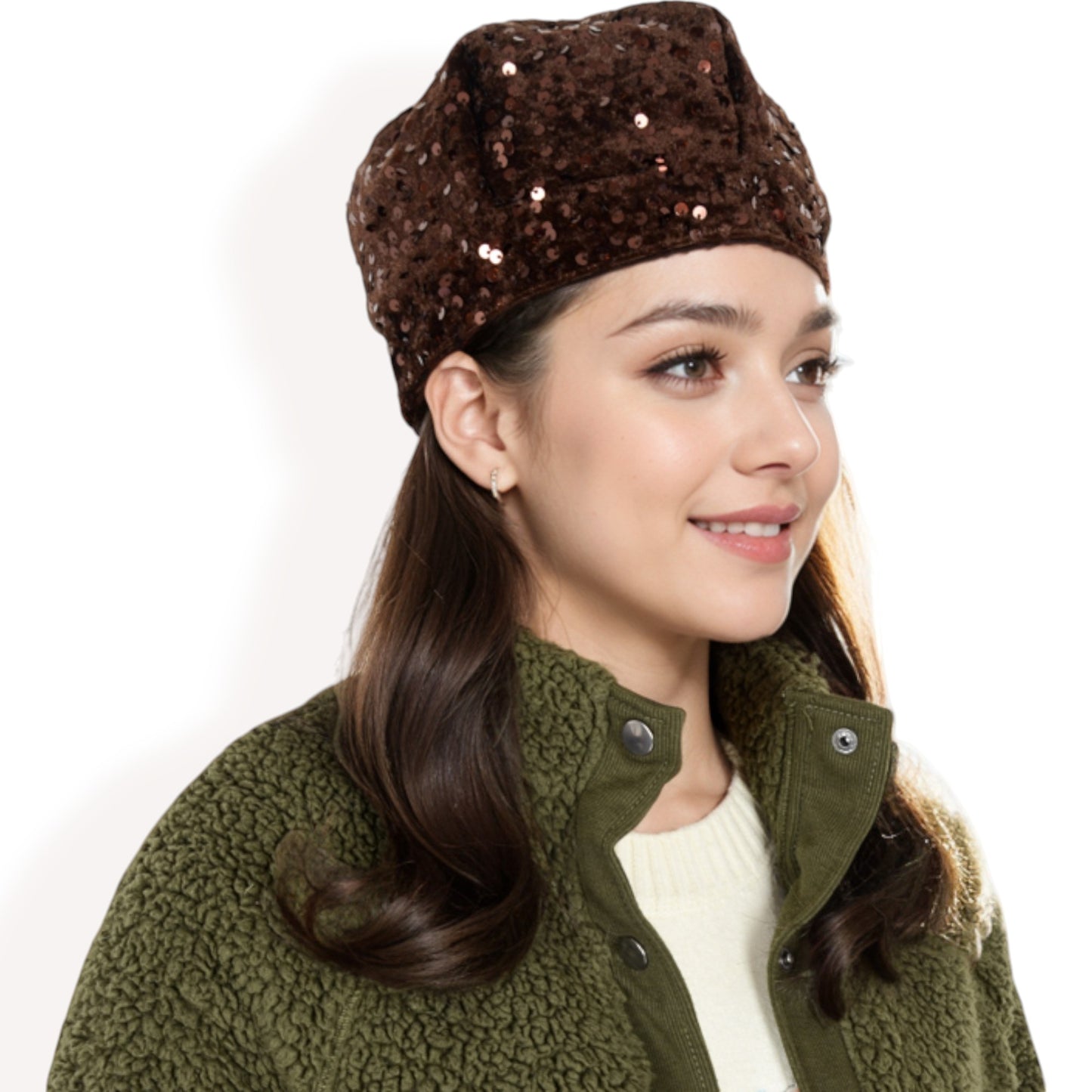 Anna-Kaci Women's Sequin Velvet Beret with Sparkling Embellishments and Comfortable Satin-Lined Interior