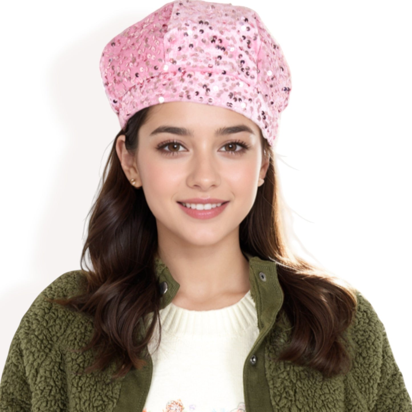 Anna-Kaci Women's Sequin Velvet Beret with Sparkling Embellishments and Comfortable Satin-Lined Interior