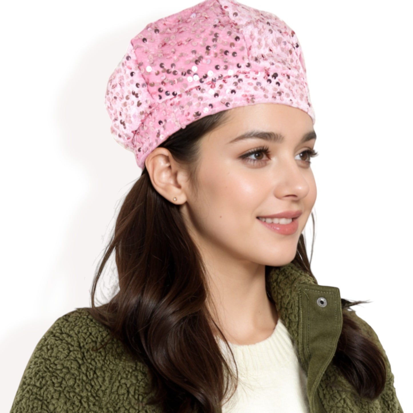 Anna-Kaci Women's Sequin Velvet Beret with Sparkling Embellishments and Comfortable Satin-Lined Interior