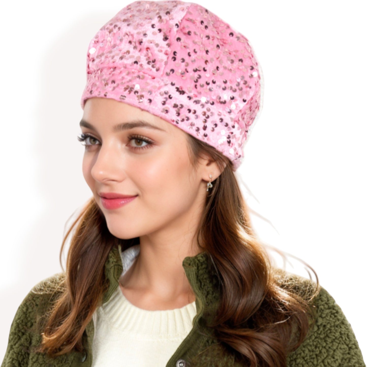 Anna-Kaci Women's Sequin Velvet Beret with Sparkling Embellishments and Comfortable Satin-Lined Interior