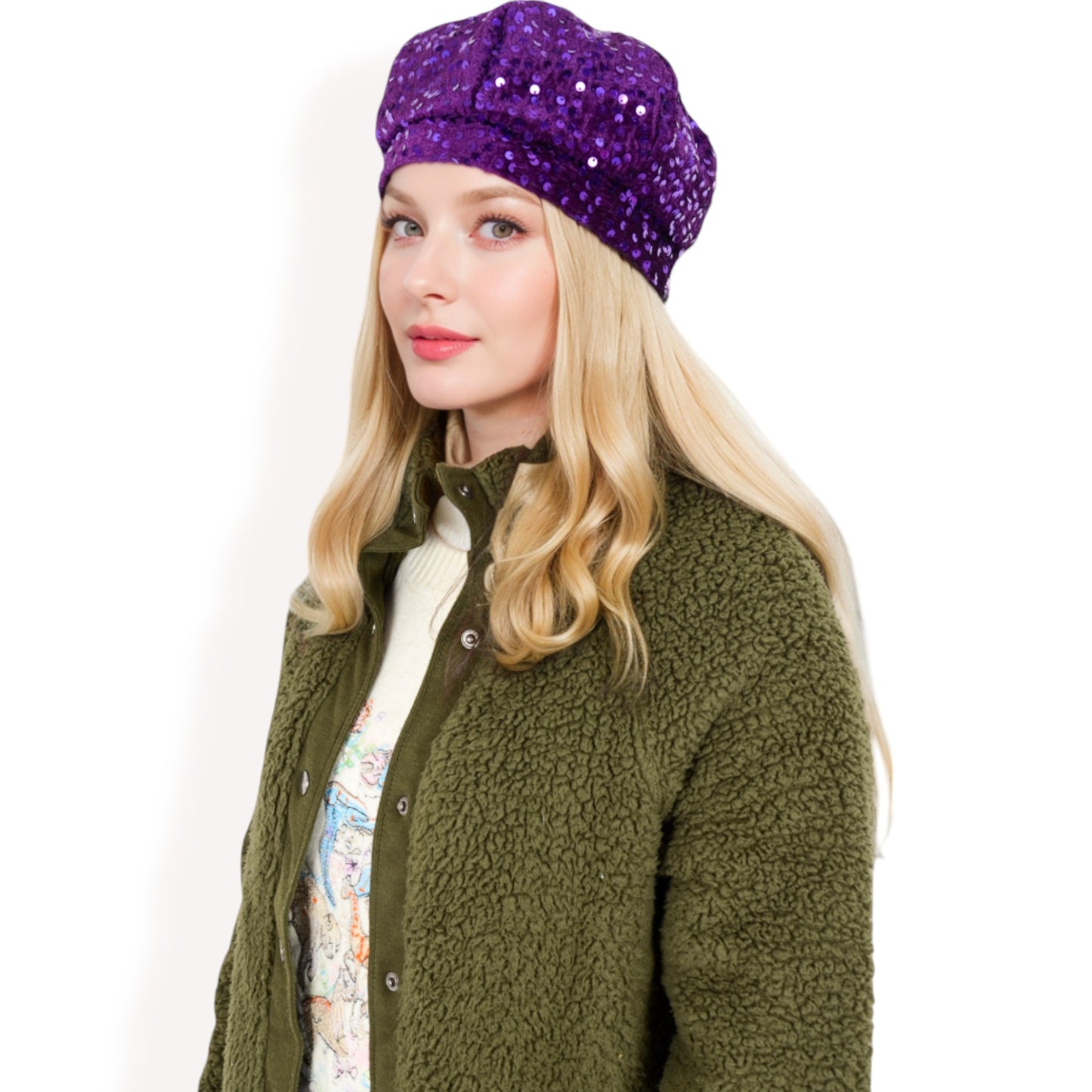 Anna-Kaci Women's Sequin Velvet Beret with Sparkling Embellishments and Comfortable Satin-Lined Interior