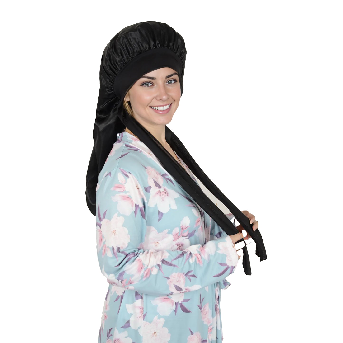 Anna-Kaci Satin Long Bonnet Sleep Cap with Stretch Turban Band for Hair Protection and Moisture Retention