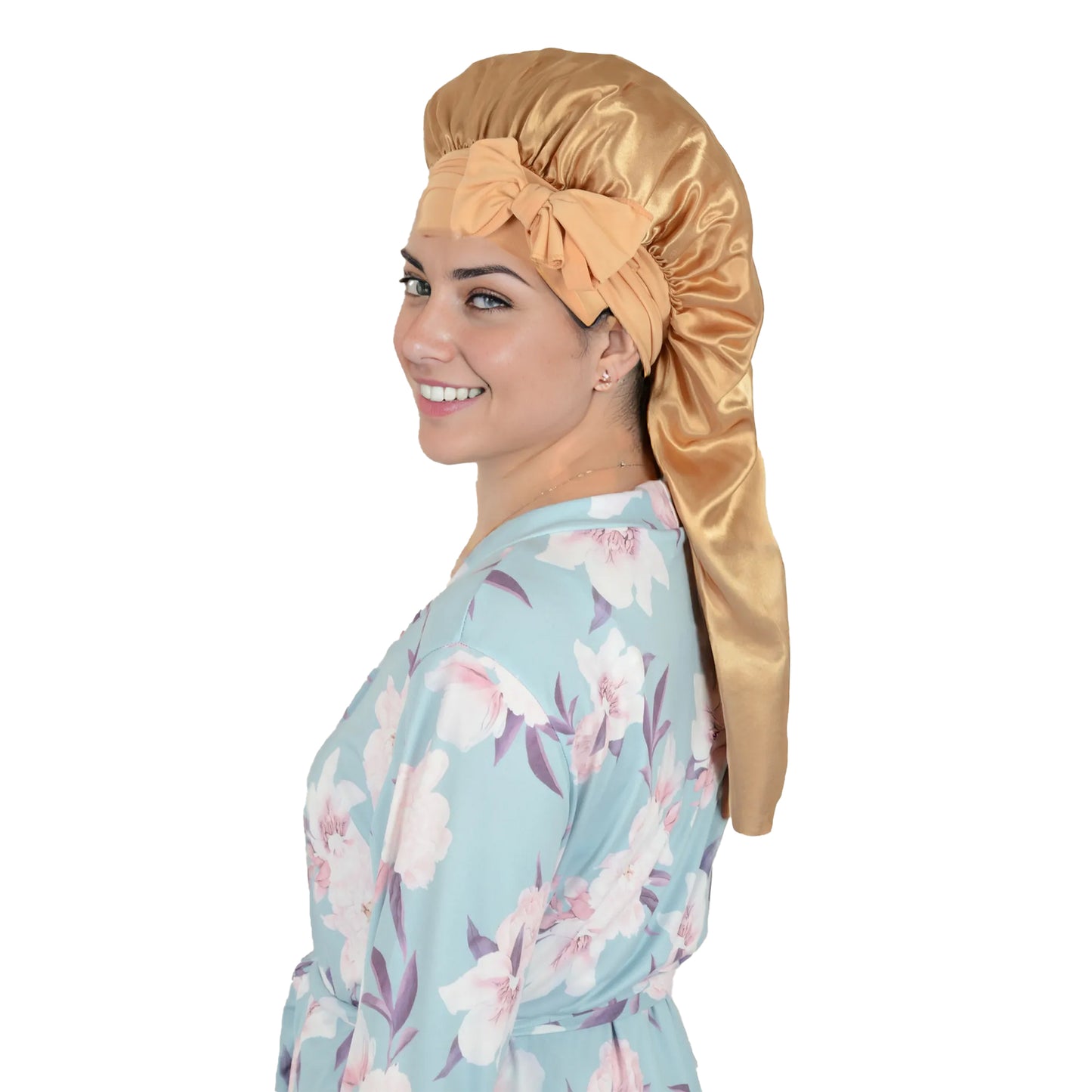 Anna-Kaci Satin Long Bonnet Sleep Cap with Stretch Turban Band for Hair Protection and Moisture Retention