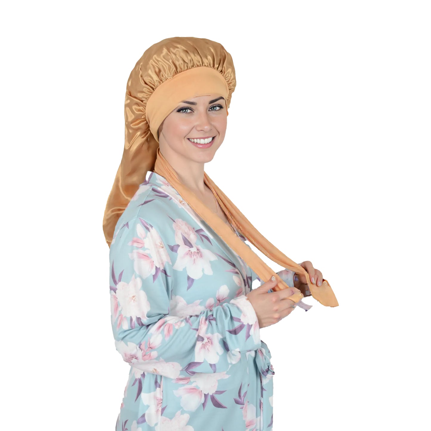 Anna-Kaci Satin Long Bonnet Sleep Cap with Stretch Turban Band for Hair Protection and Moisture Retention