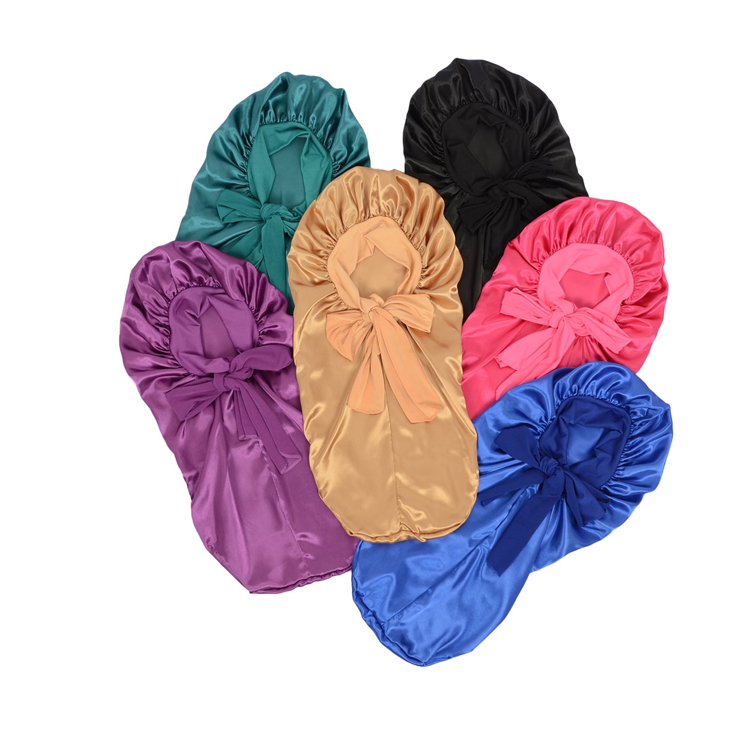 Anna-Kaci Satin Long Bonnet Sleep Cap with Stretch Turban Band for Hair Protection and Moisture Retention