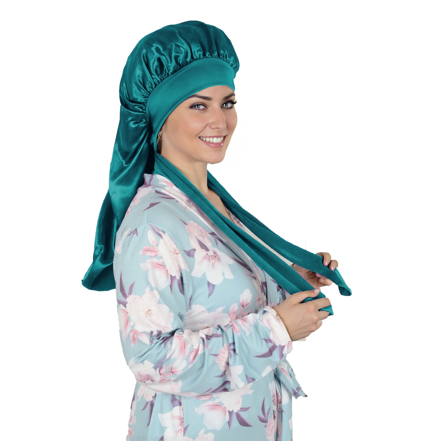 Anna-Kaci Satin Long Bonnet Sleep Cap with Stretch Turban Band for Hair Protection and Moisture Retention