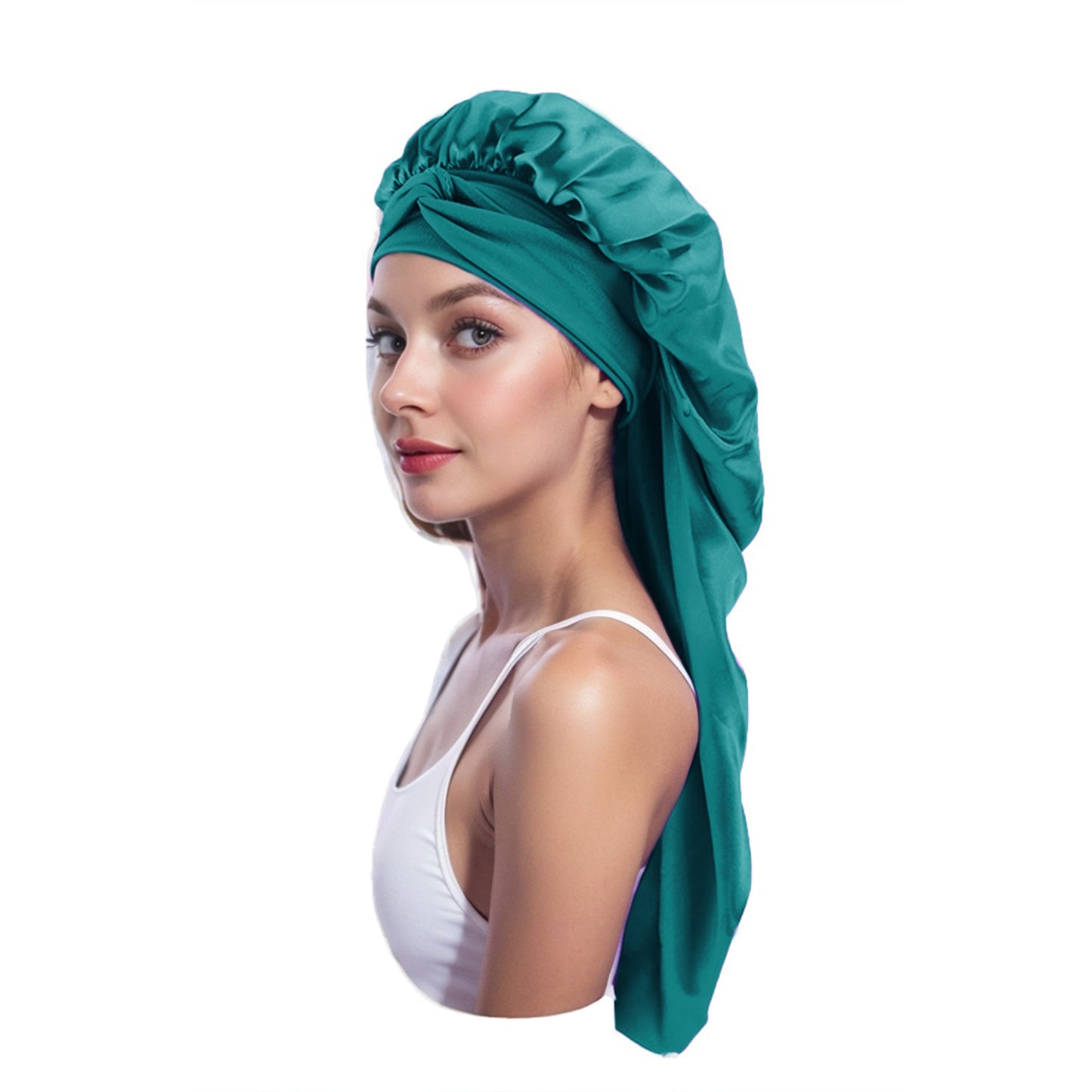 Anna-Kaci Satin Long Bonnet Sleep Cap with Stretch Turban Band for Hair Protection and Moisture Retention