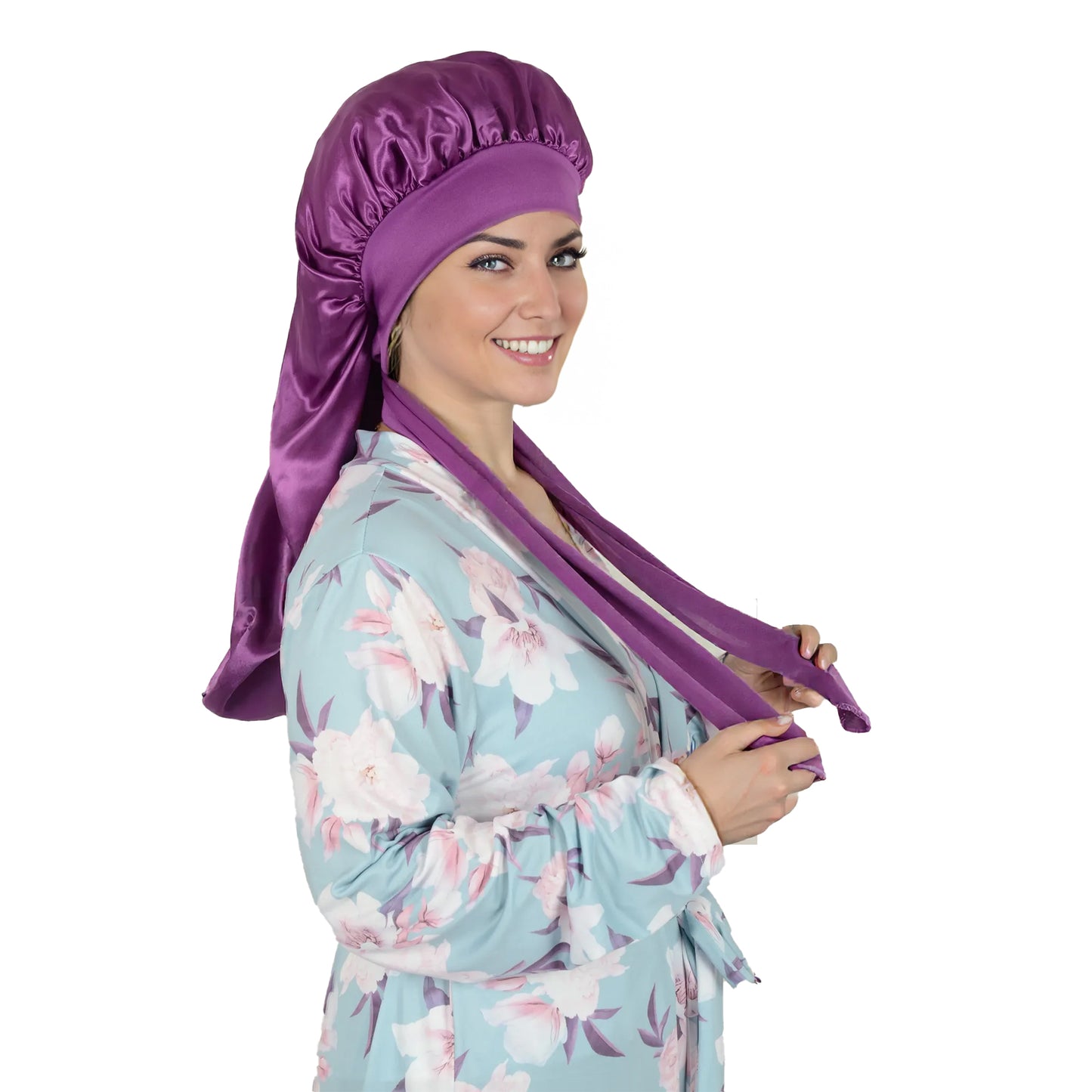 Anna-Kaci Satin Long Bonnet Sleep Cap with Stretch Turban Band for Hair Protection and Moisture Retention