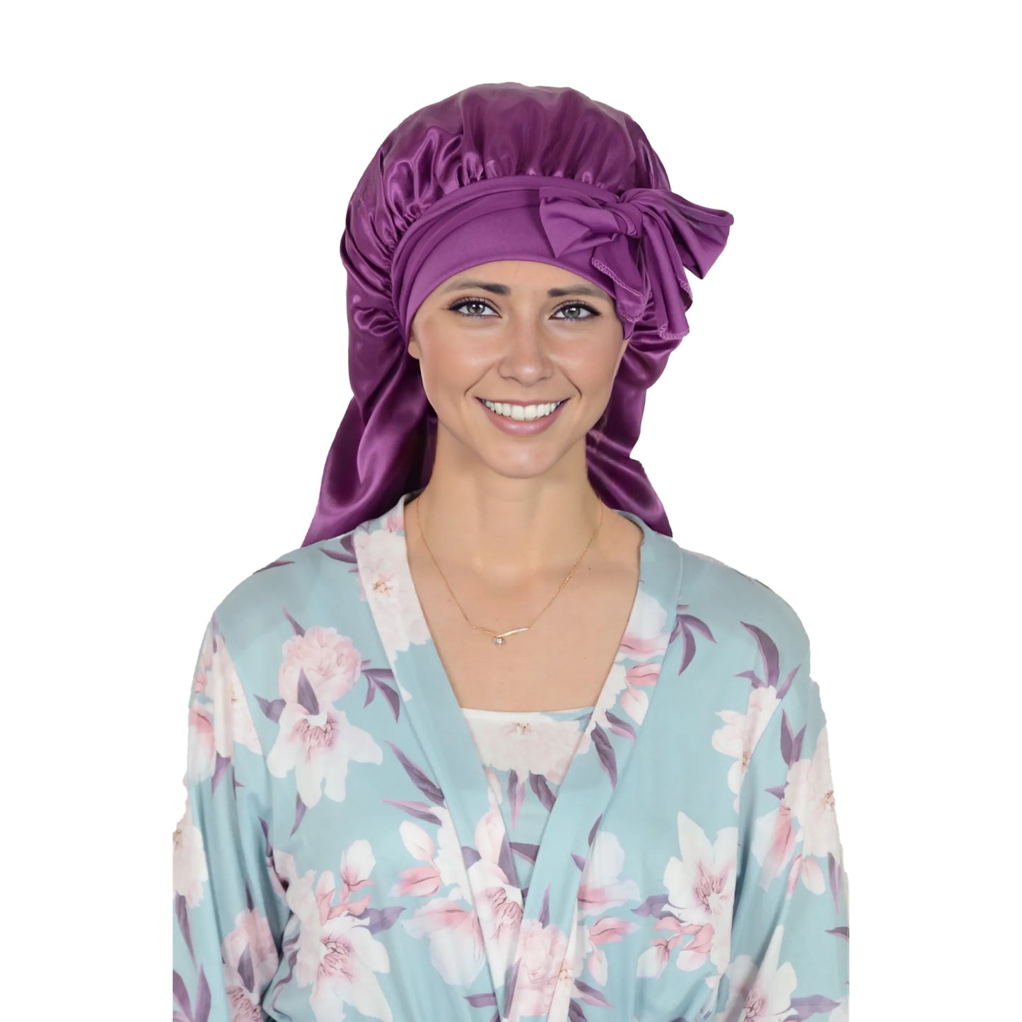Anna-Kaci Satin Long Bonnet Sleep Cap with Stretch Turban Band for Hair Protection and Moisture Retention