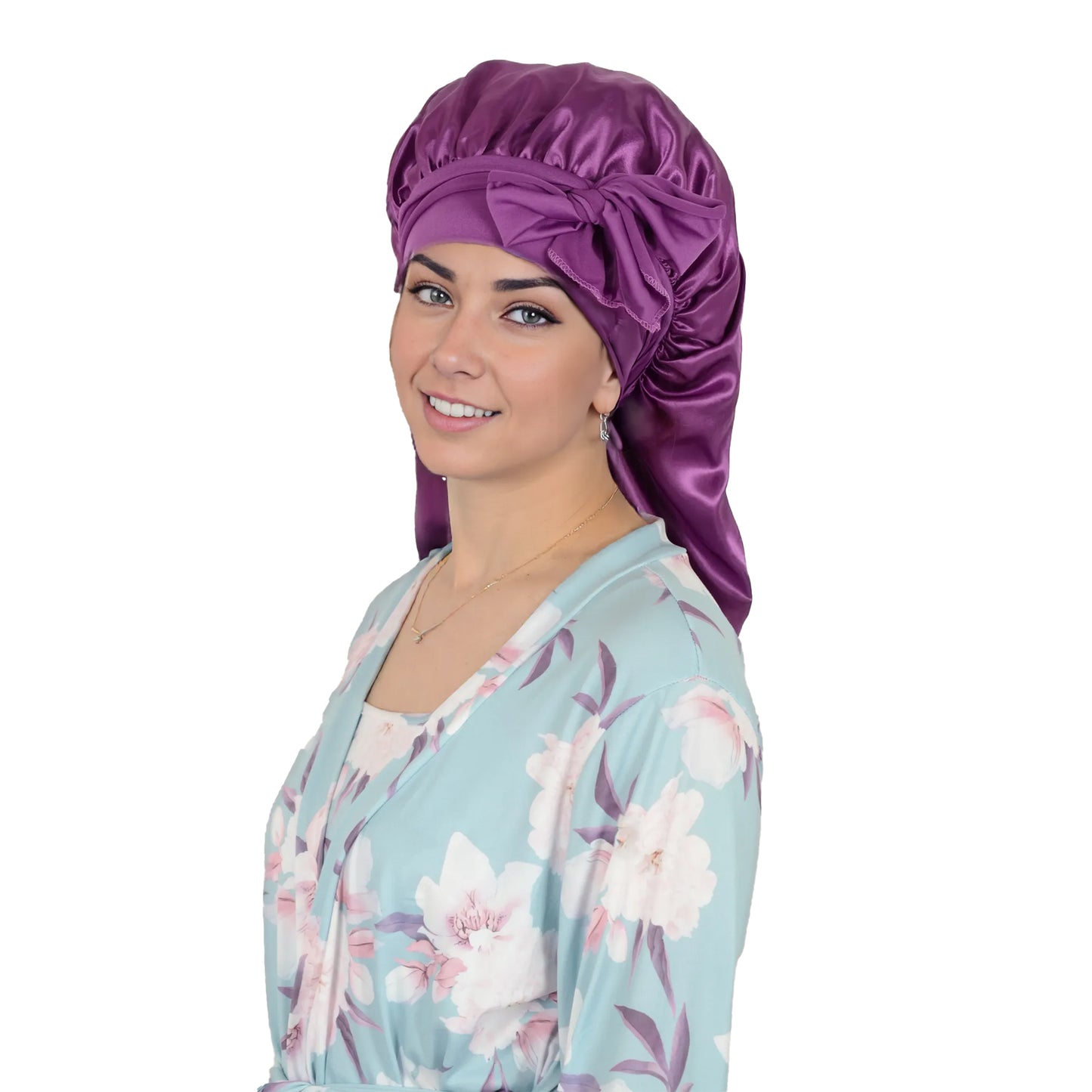 Anna-Kaci Satin Long Bonnet Sleep Cap with Stretch Turban Band for Hair Protection and Moisture Retention