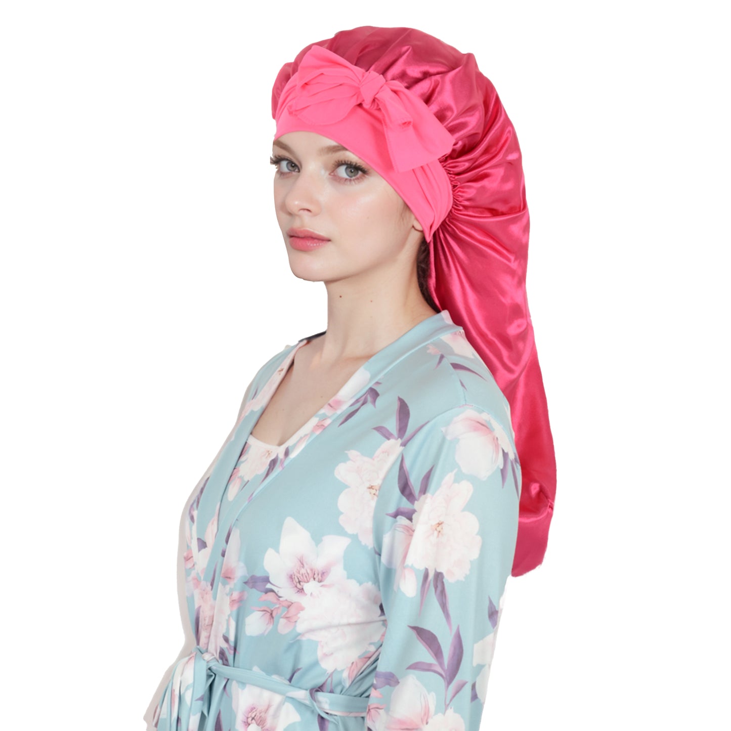 Anna-Kaci Satin Long Bonnet Sleep Cap with Stretch Turban Band for Hair Protection and Moisture Retention
