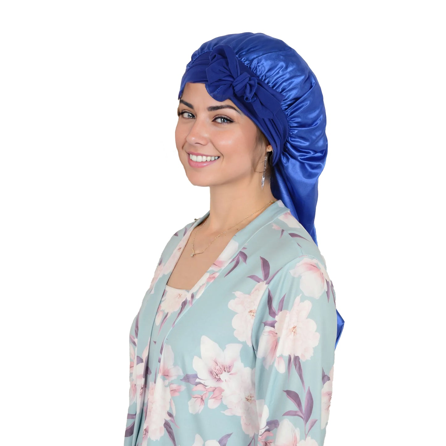 Anna-Kaci Satin Long Bonnet Sleep Cap with Stretch Turban Band for Hair Protection and Moisture Retention